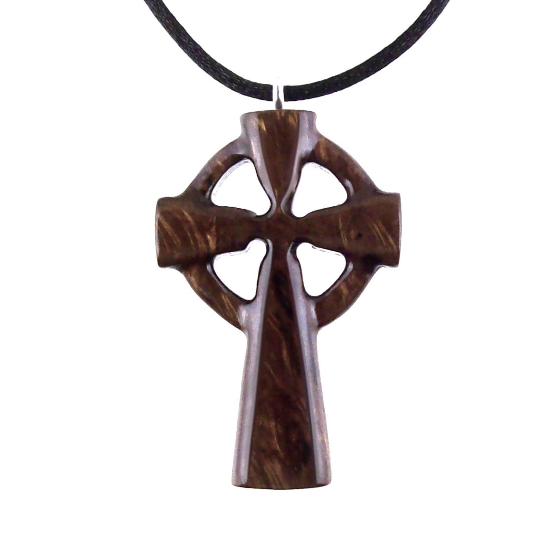 Celtic Cross Pendant, Hand Carved Wood Cross Necklace, Irish Mens Wooden Christian Jewelry, One of a Kind Gift for Him