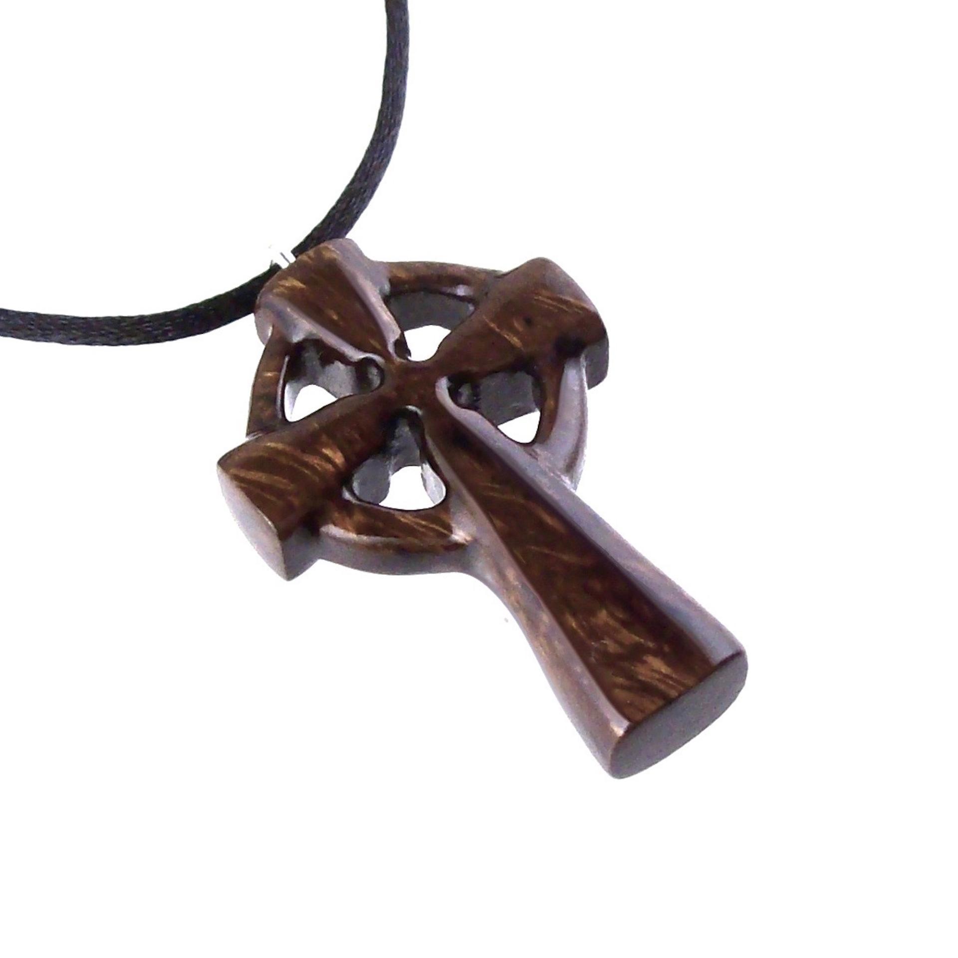 Celtic Cross Pendant, Hand Carved Wood Cross Necklace, Irish Mens Wooden Christian Jewelry, One of a Kind Gift for Him