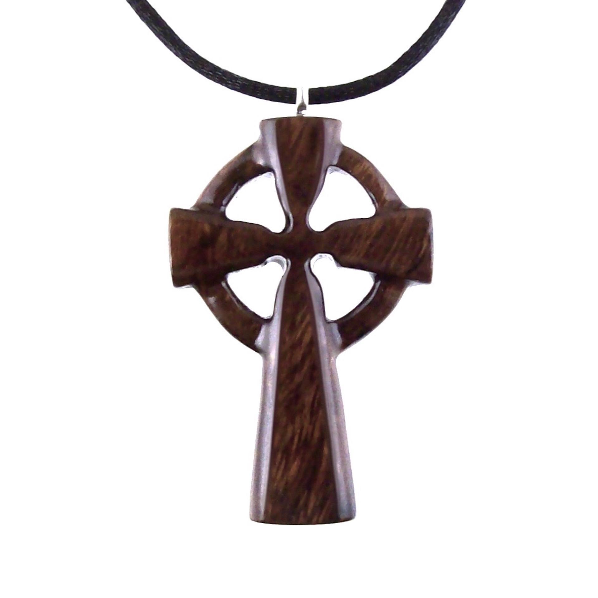 Celtic Cross Pendant, Hand Carved Wood Cross Necklace, Irish Mens Wooden Christian Jewelry, One of a Kind Gift for Him