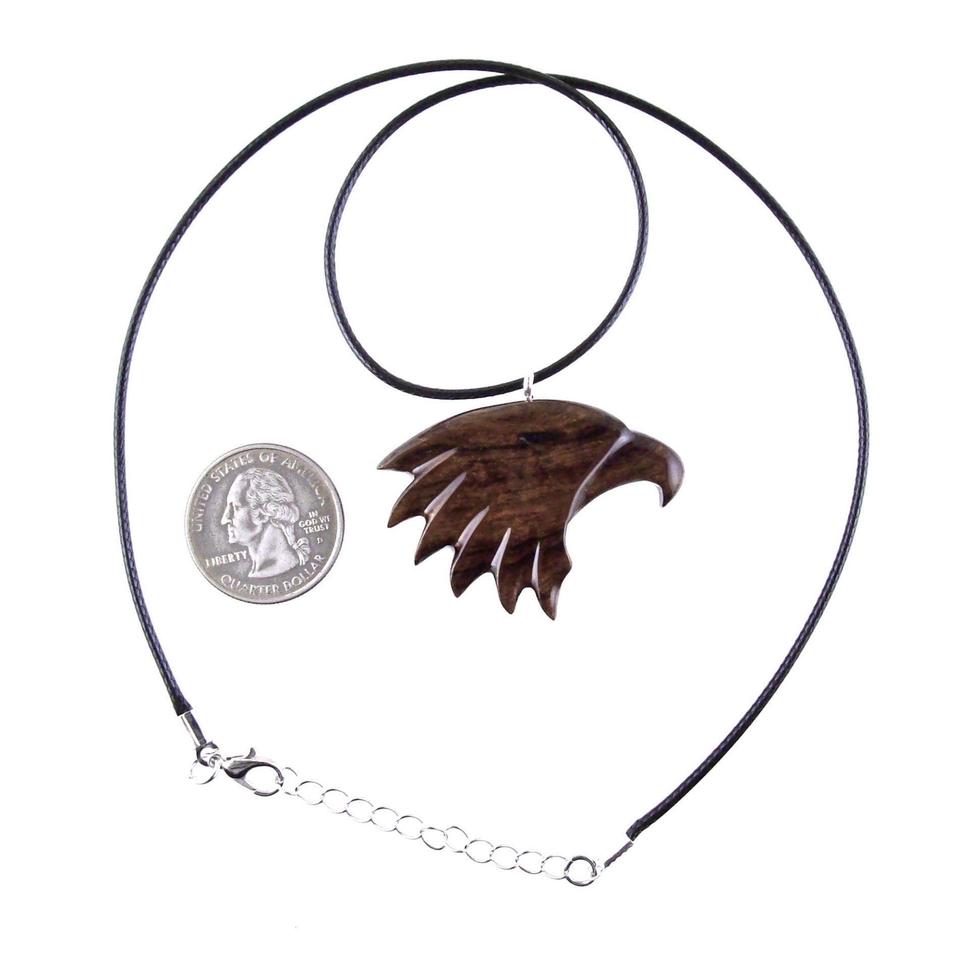 Hand Carved Wooden Eagle Pendant, Mens Wood Necklace, Spirit Animal Totem Bird Jewelry
