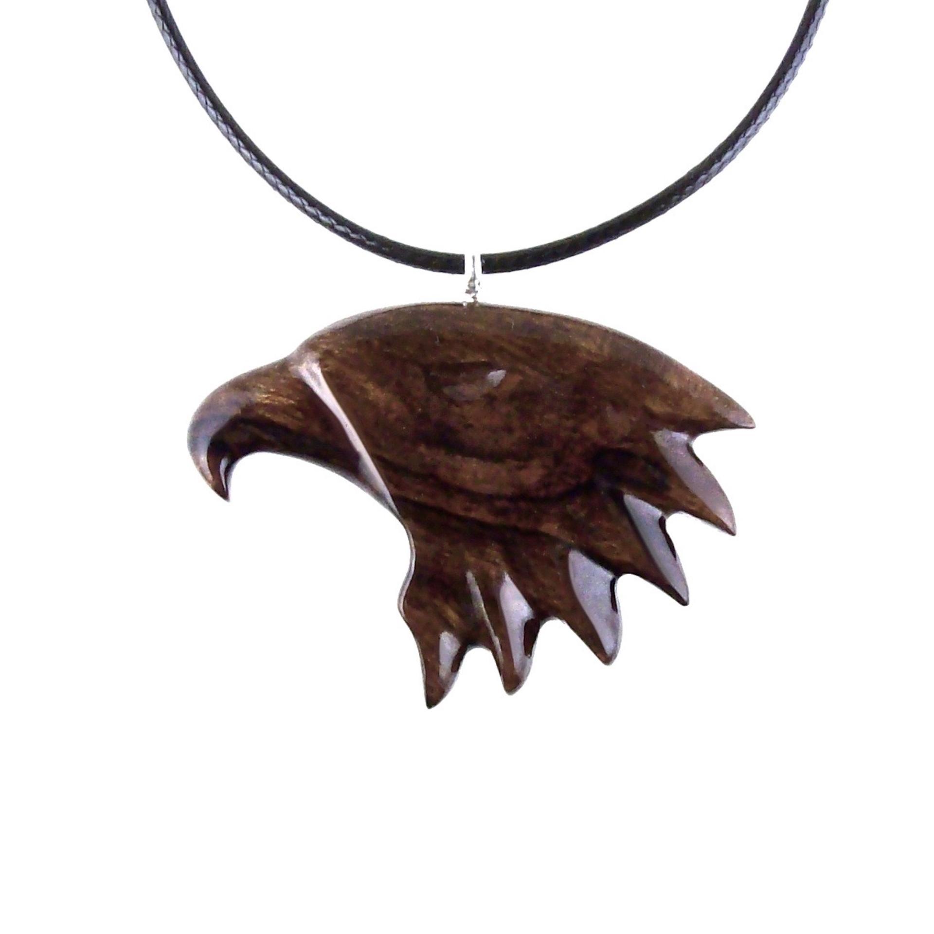 Hand Carved Wooden Eagle Pendant, Mens Wood Necklace, Spirit Animal Totem Bird Jewelry