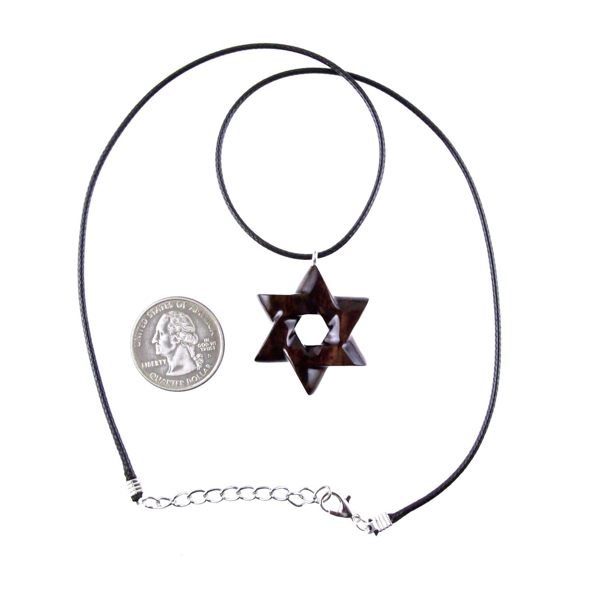Star of David Pendant, Hand Carved Wooden Jewish Star Necklace for Men or Women, Wood Jewish Jewelry
