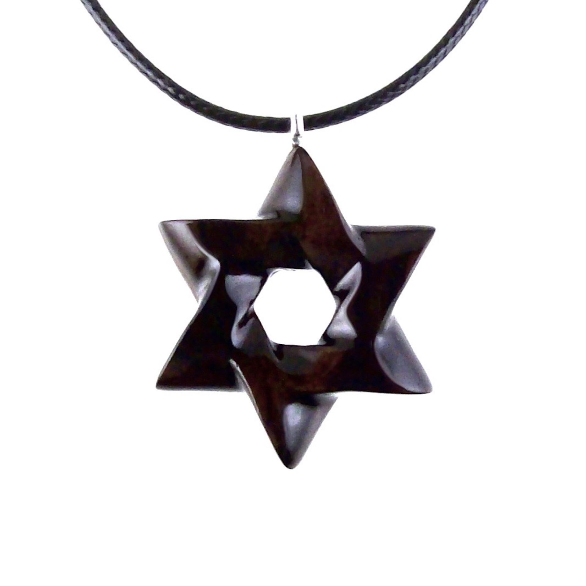 Star of David Pendant, Hand Carved Wooden Jewish Star Necklace for Men or Women, Wood Jewish Jewelry