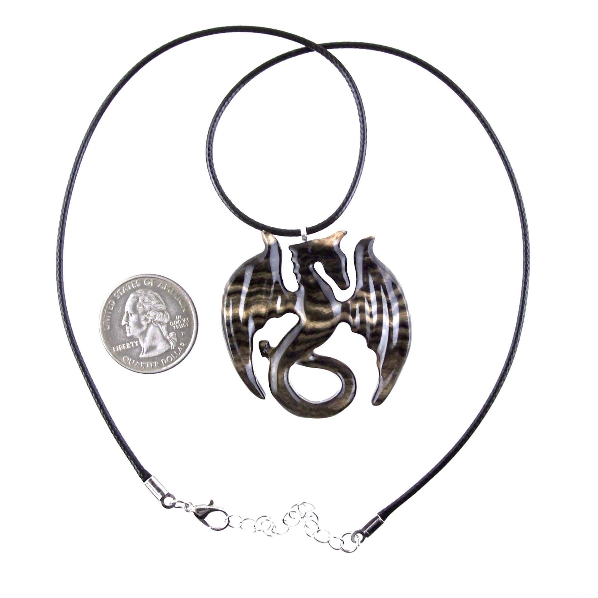 Dragon Necklace for Men Women, Hand Carved Wooden Dragon Pendant, Fantasy Wood Jewelry Gift