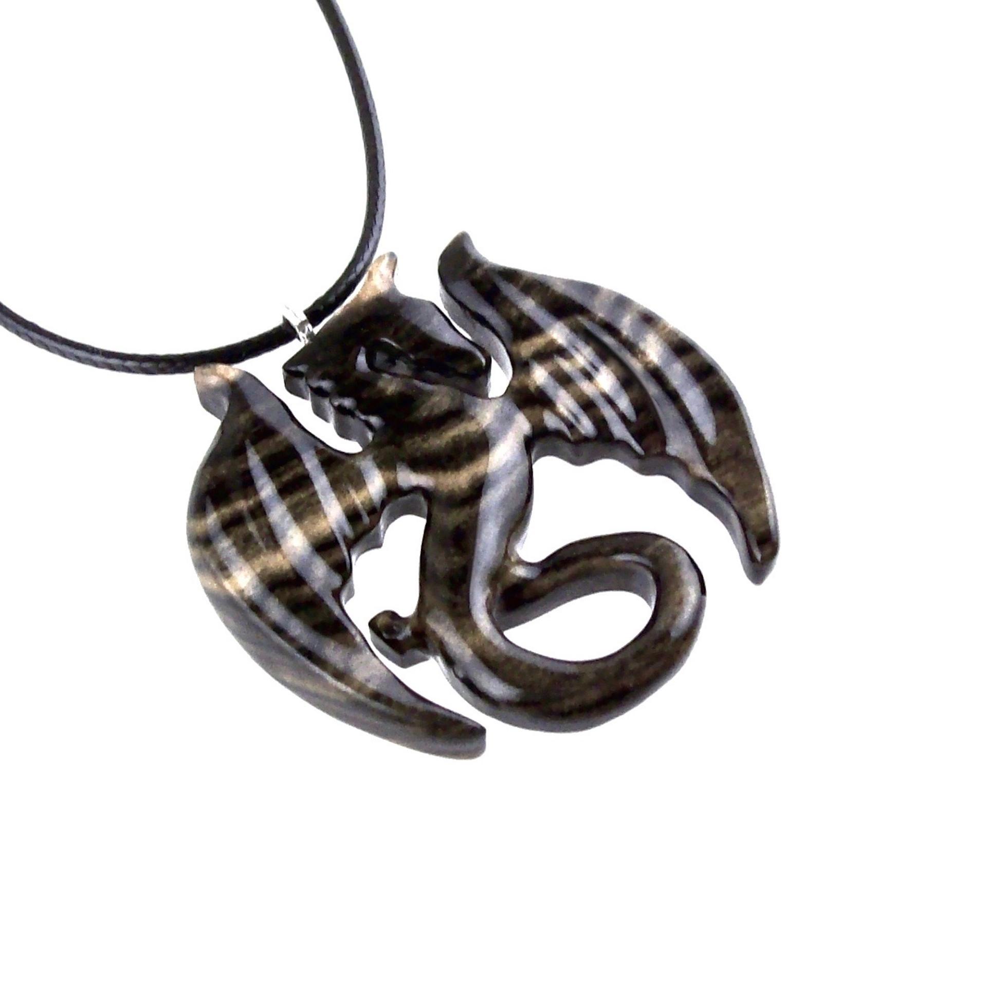 Dragon Necklace for Men Women, Hand Carved Wooden Dragon Pendant, Fantasy Wood Jewelry Gift