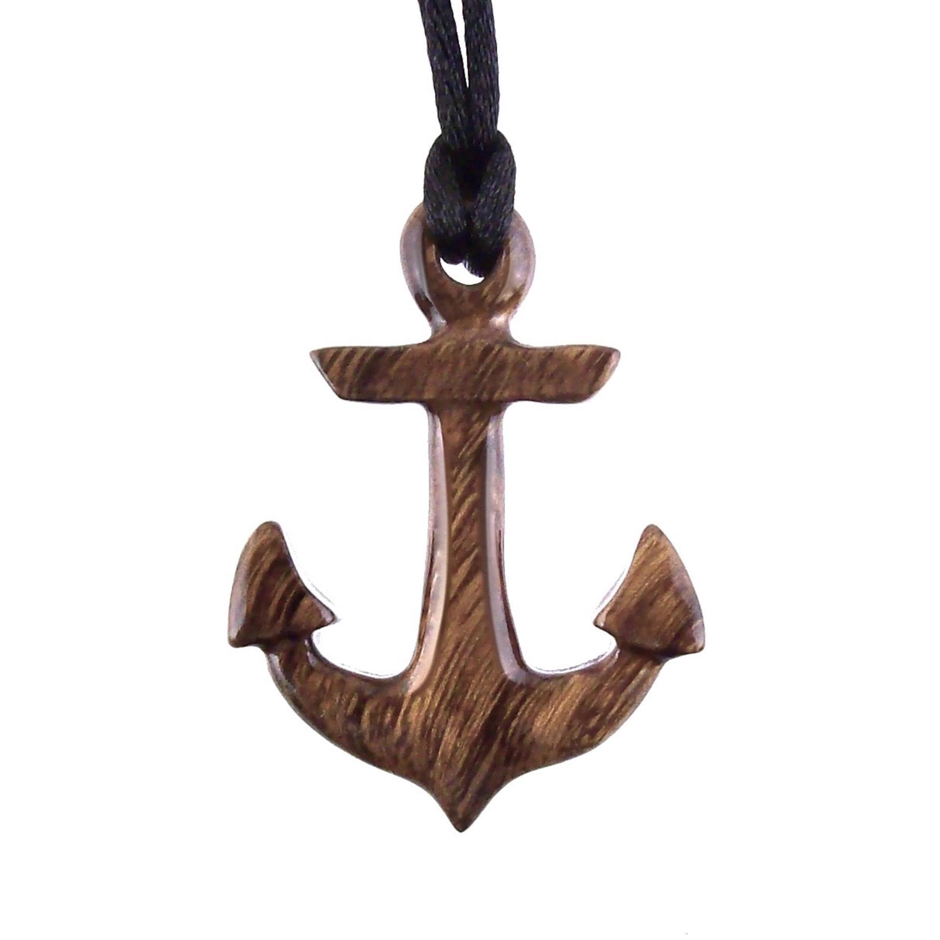 Hand Carved Anchor Necklace, Wooden Anchor Pendant, Mens Wood Necklace, Handmade Nautical Jewelry, Gift for Him
