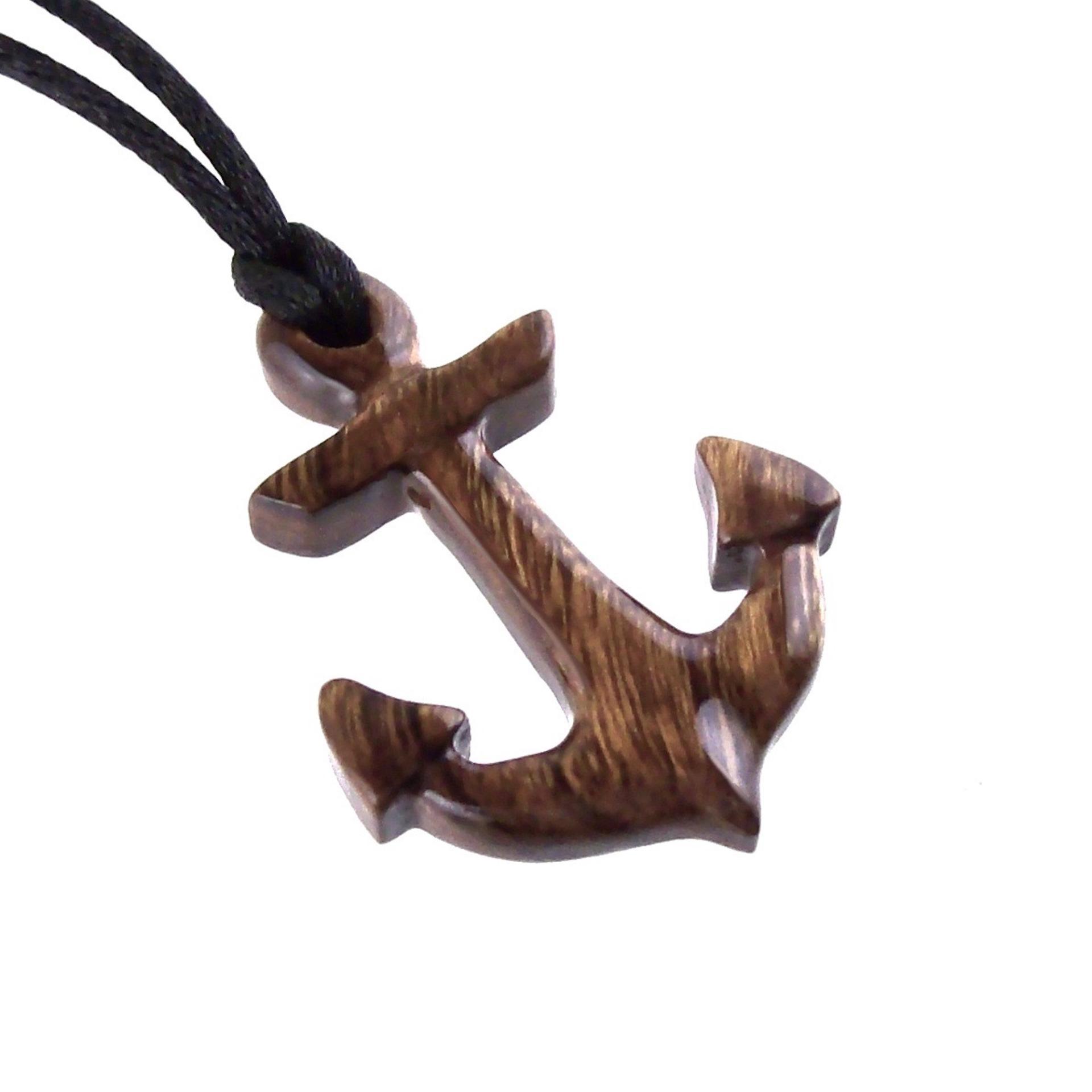 Hand Carved Anchor Necklace, Wooden Anchor Pendant, Mens Wood Necklace, Handmade Nautical Jewelry, Gift for Him