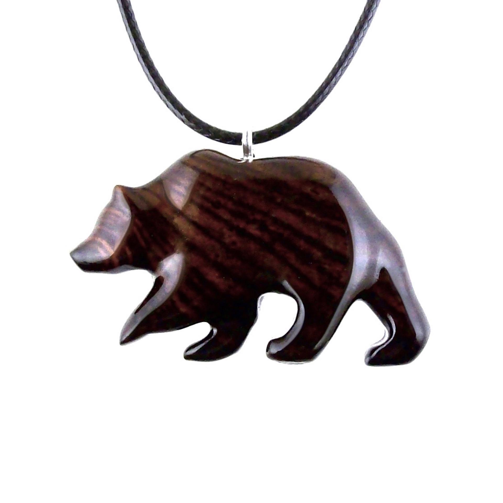 Wood Bear Necklace, Hand Carved Wooden Grizzly Bear Pendant for Men or Women, Spirit Animal Totem Jewelry Gift for Him Her