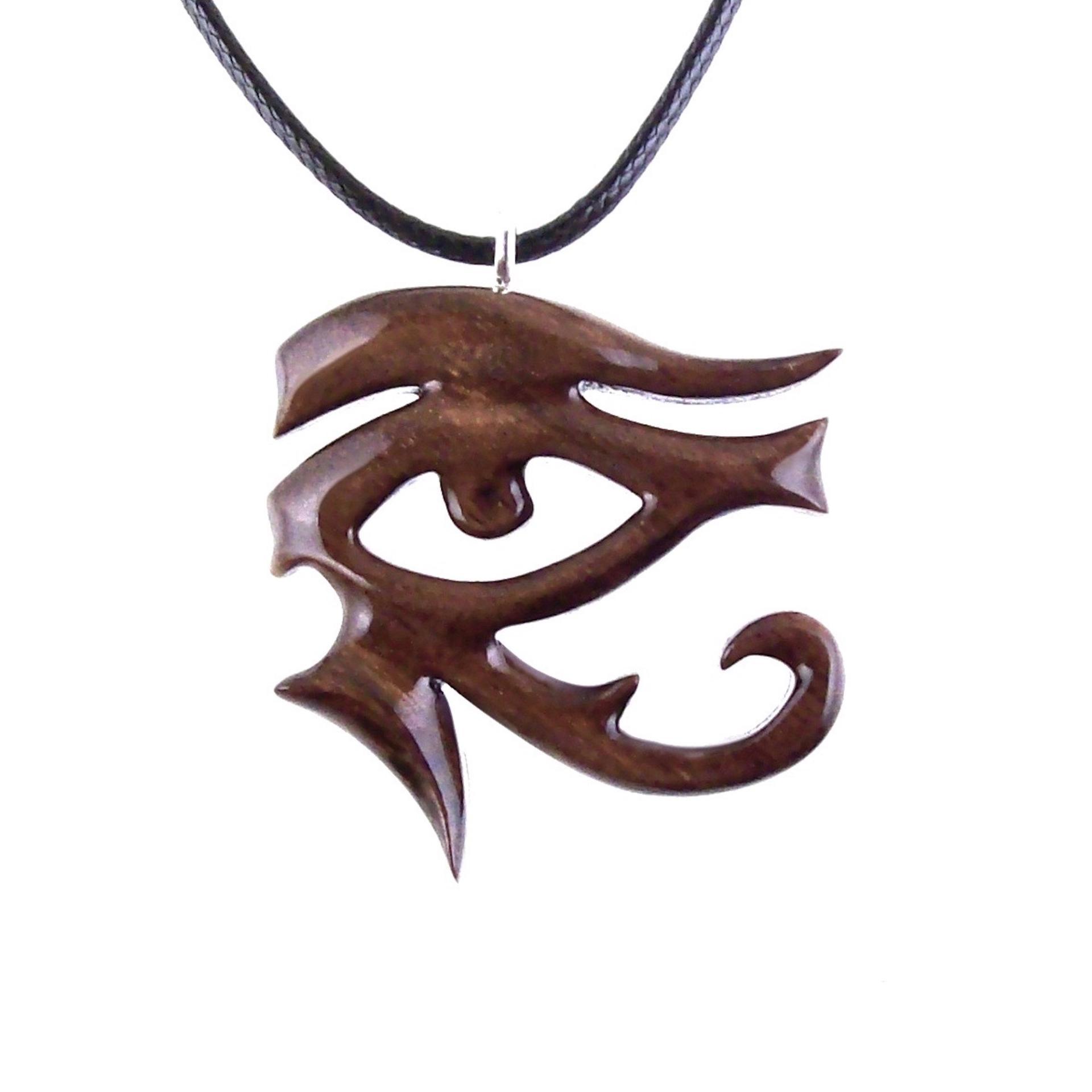 Hand Carved Eye of Horus Pendant Necklace, Wooden Egyptian Amulet, Unisex African Jewelry