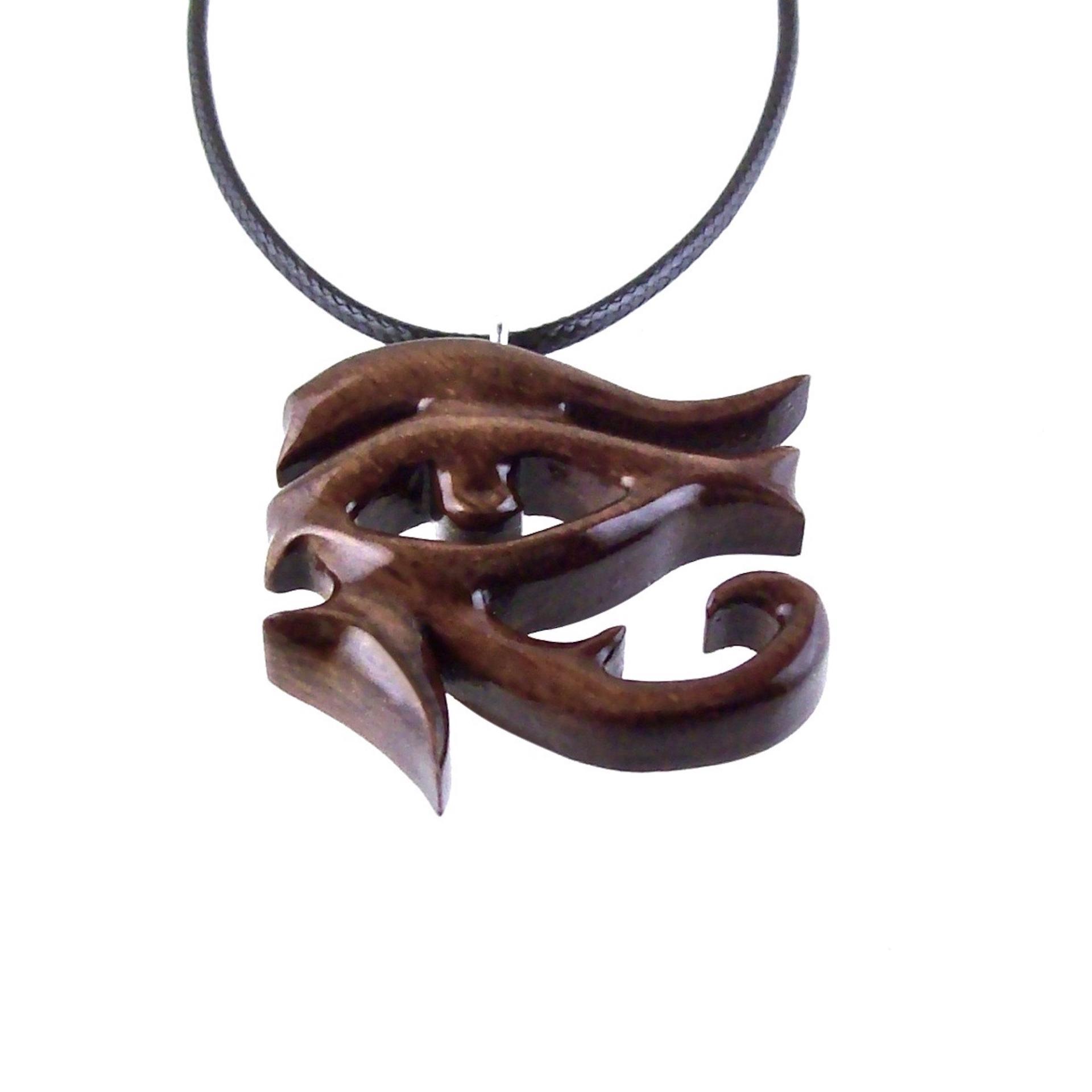 Hand Carved Eye of Horus Pendant Necklace, Wooden Egyptian Amulet, Unisex African Jewelry