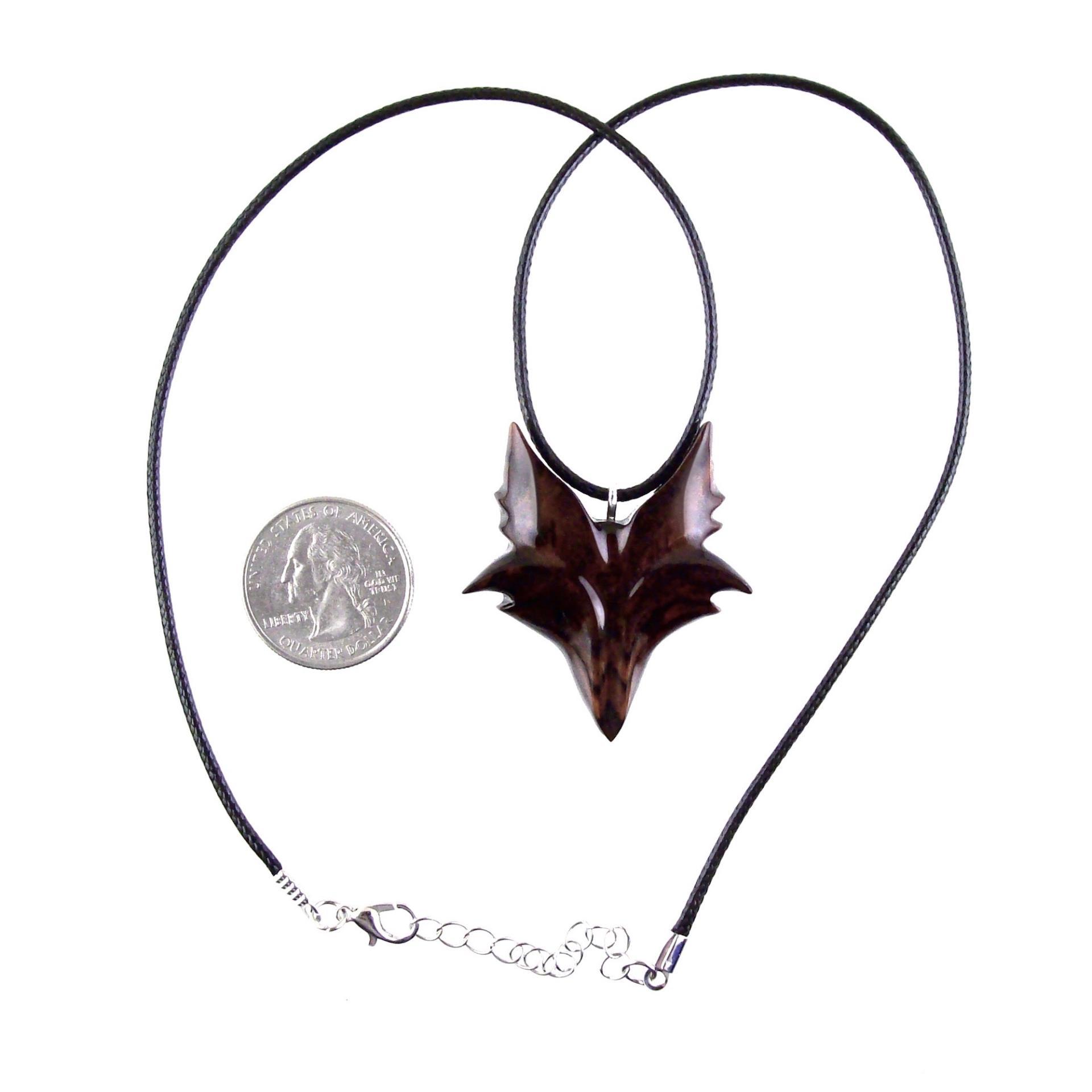 Hand Carved Wooden Fox Pendant, Celtic Fox Necklace for Men or Women, Totem Spirit Animal, Woodland Jewelry Gift for Her or Him