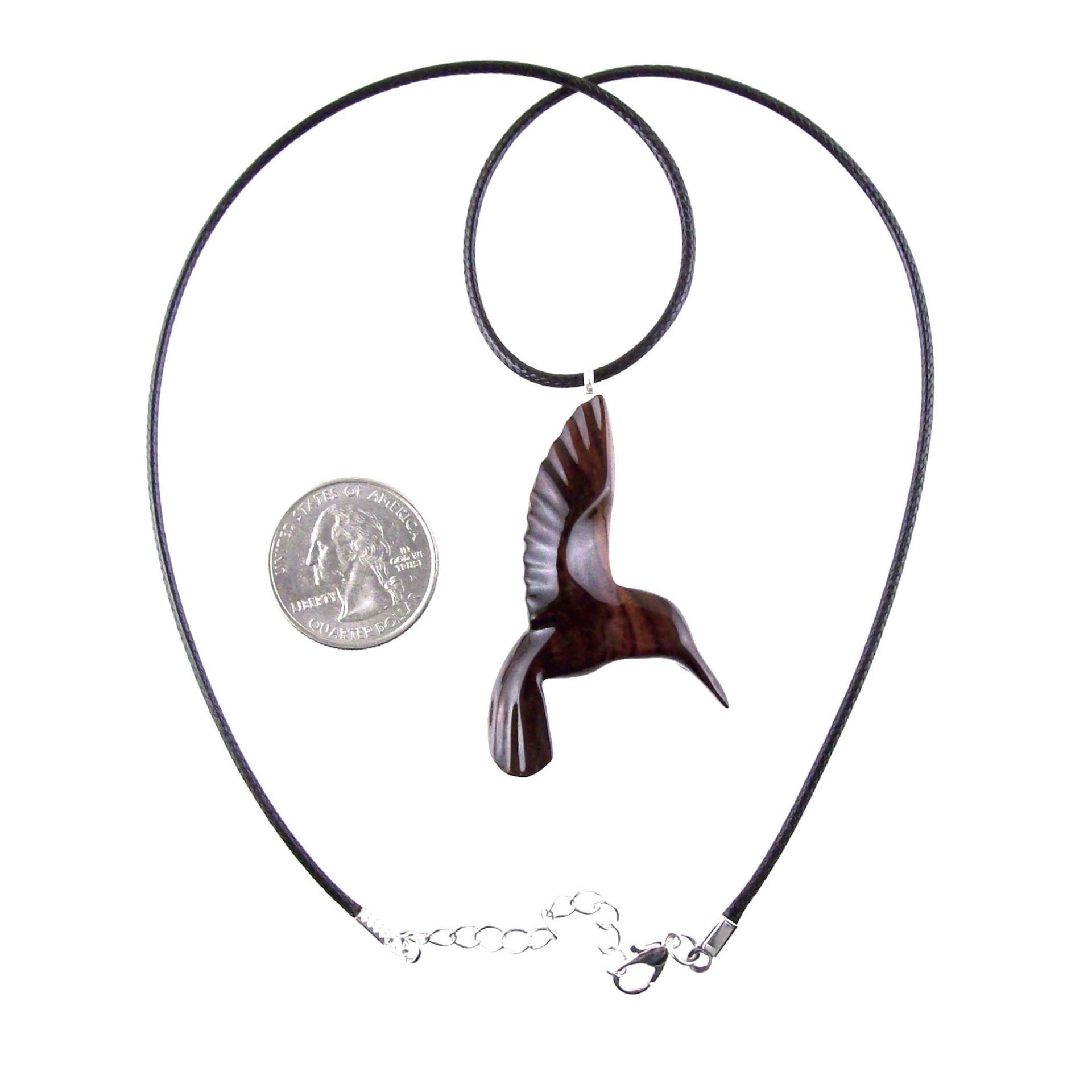Hand Carved Wooden Hummingbird Pendant, Hummingbird Necklace, Wood Bird Jewelry Gift for Her