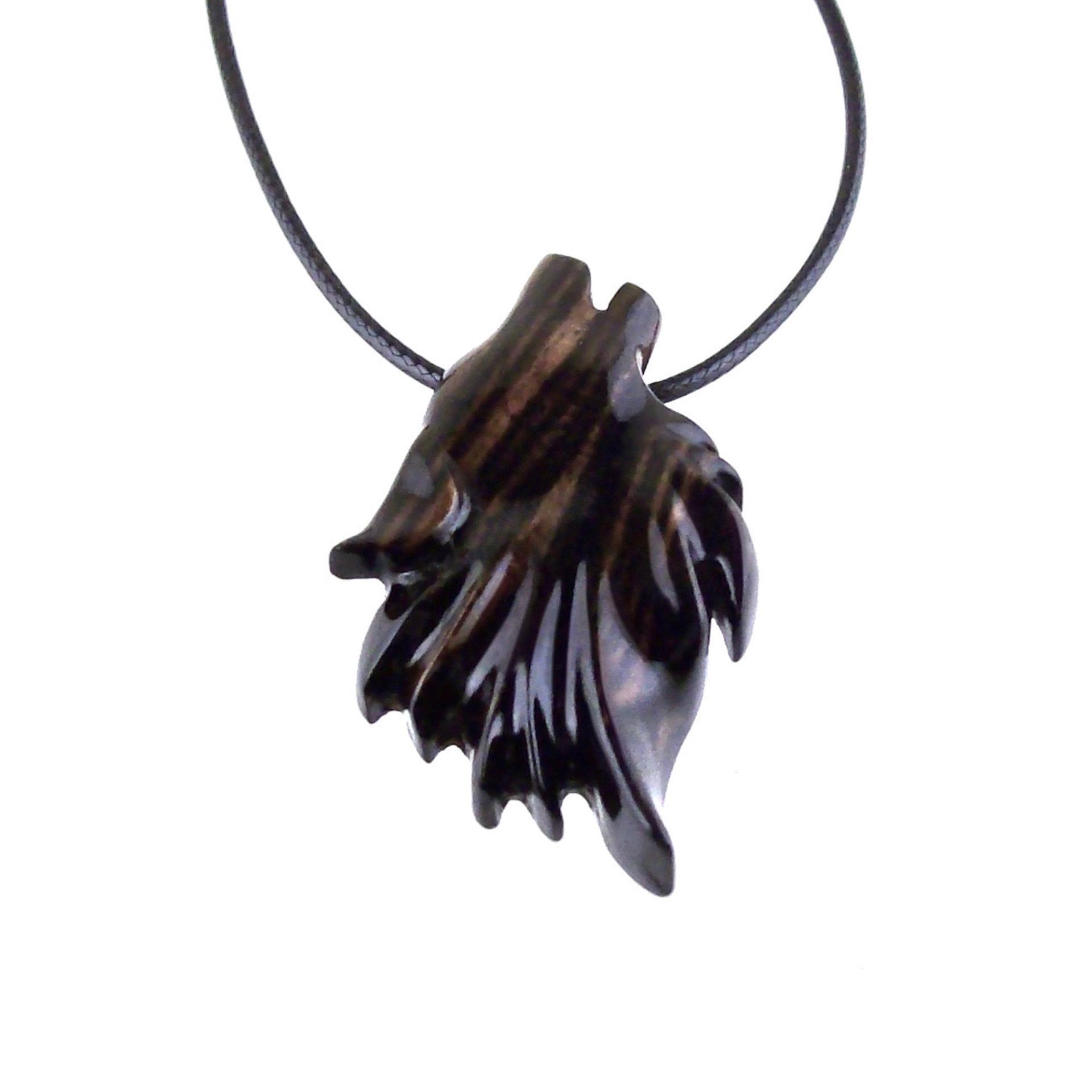 Wolf Wood Necklace, Hand Carved Wooden Wolf Head Pendant in Black with Brown Streaks