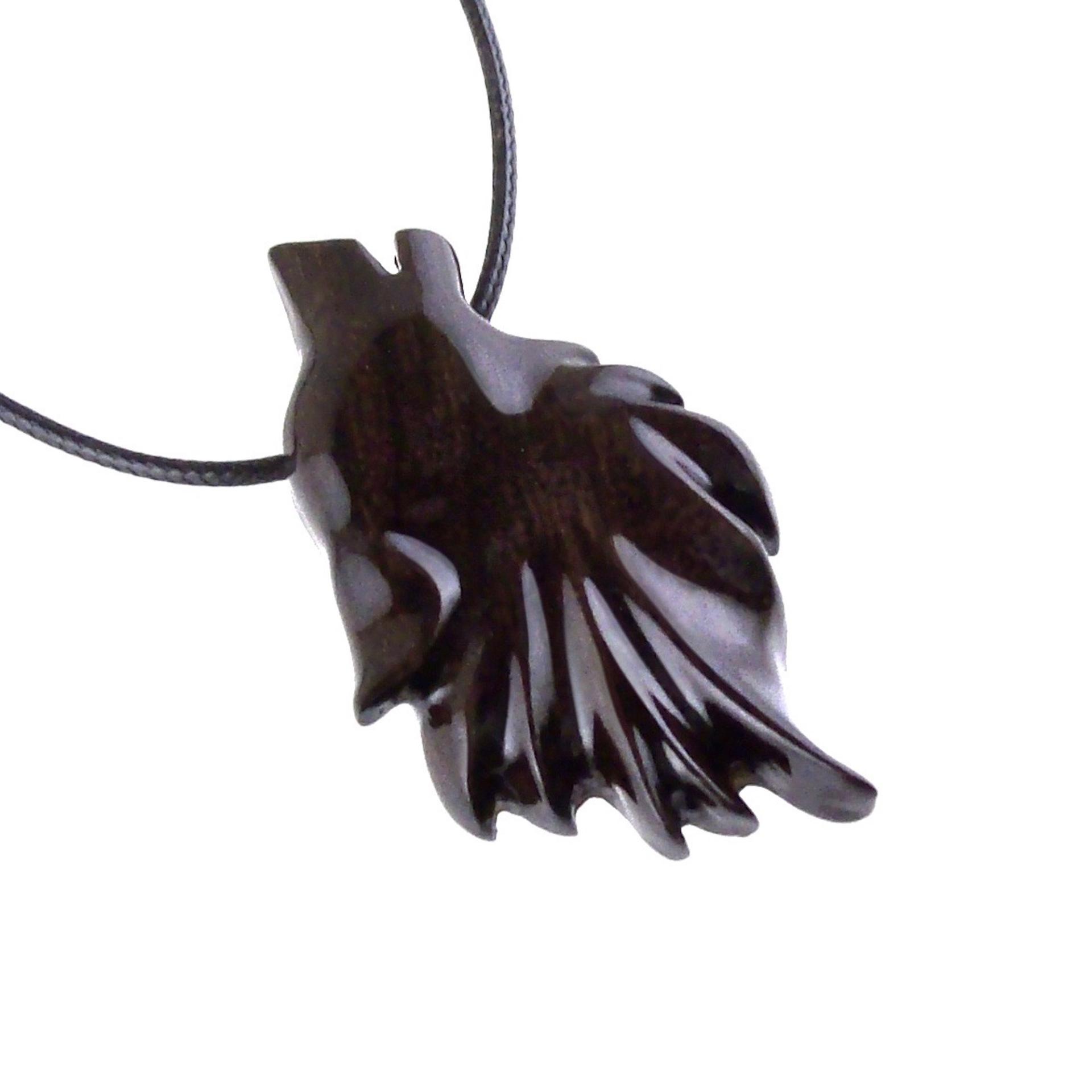 Hand Carved Wooden Wolf Pendant Necklace, Totem Spirit Animal Wood Jewelry in Dark Brown