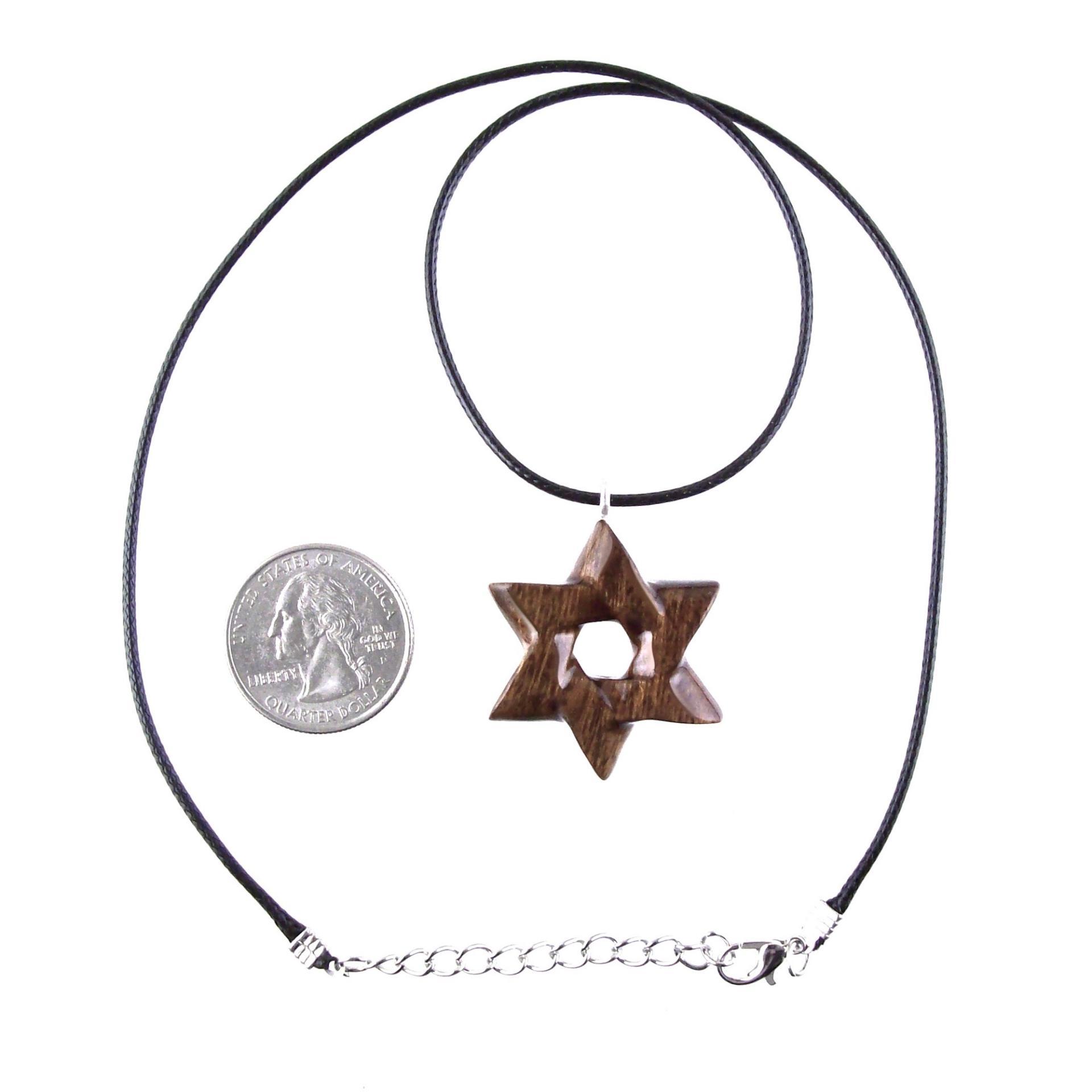 Wooden Star of David Pendant, Hand Carved Jewish Star Necklace, Men Women Wood Jewelry