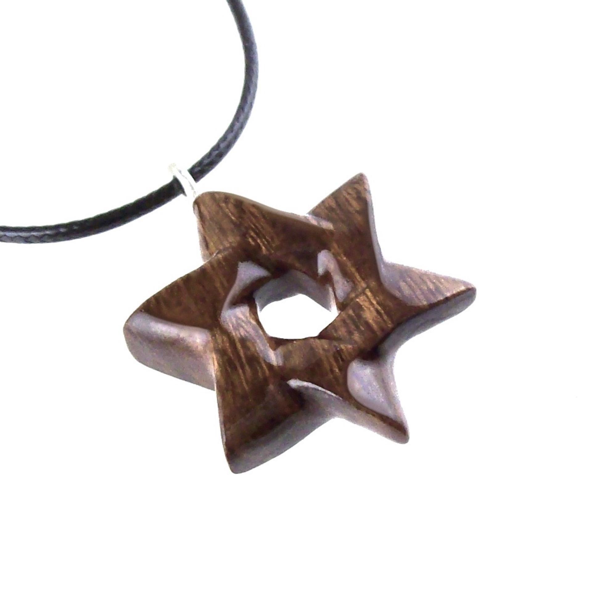 Wooden Star of David Pendant, Hand Carved Jewish Star Necklace, Men Women Wood Jewelry