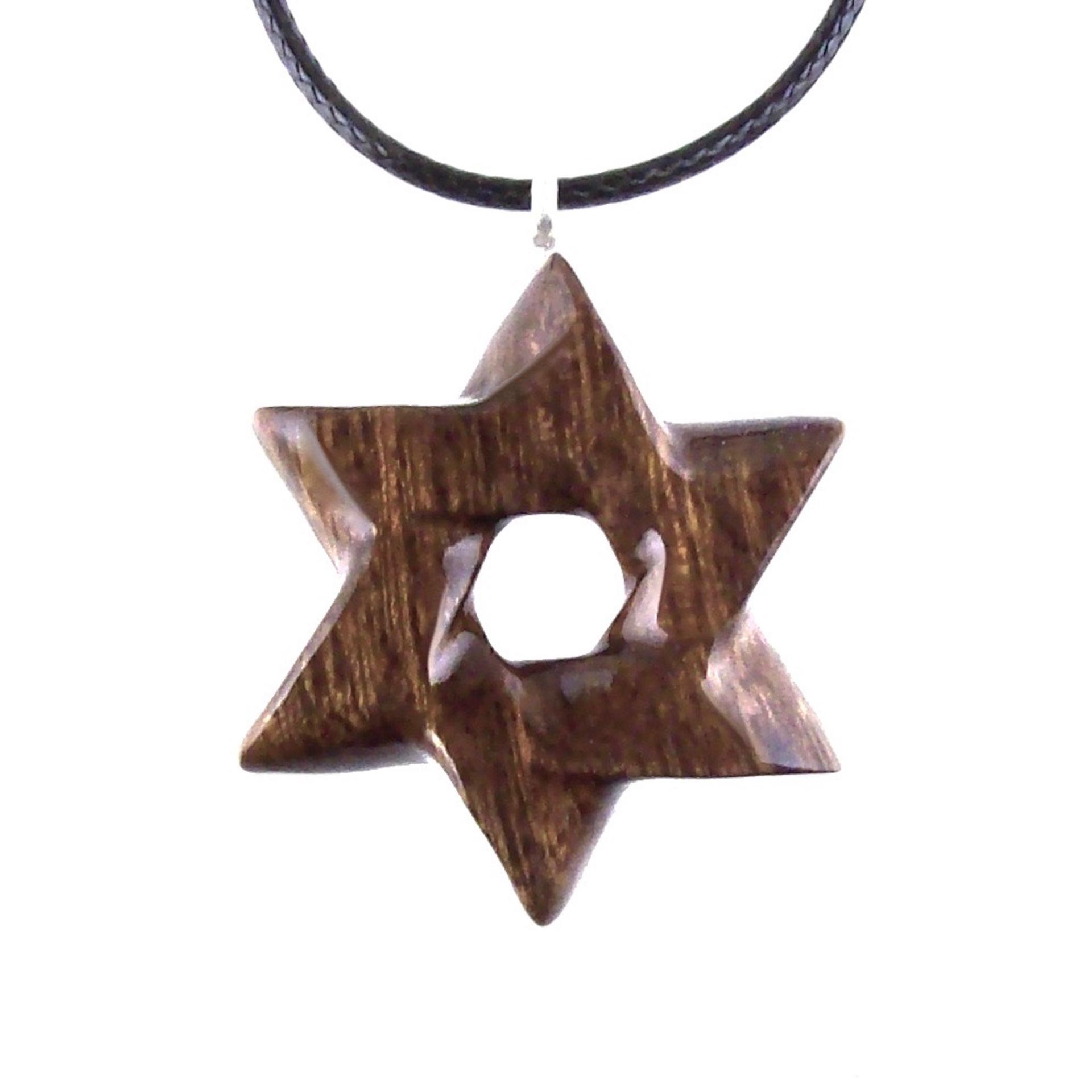 Wooden Star of David Pendant, Hand Carved Jewish Star Necklace, Men Women Wood Jewelry