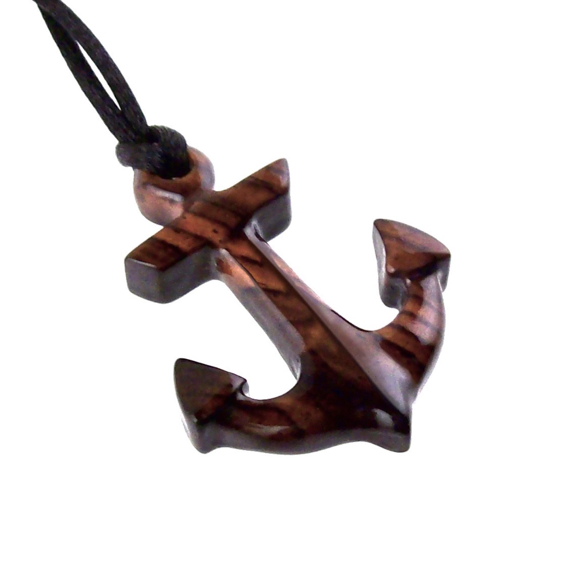 Anchor Necklace, Hand Carved Wooden Anchor Pendant, Handmade Nautical Jewelry, Gift for Him