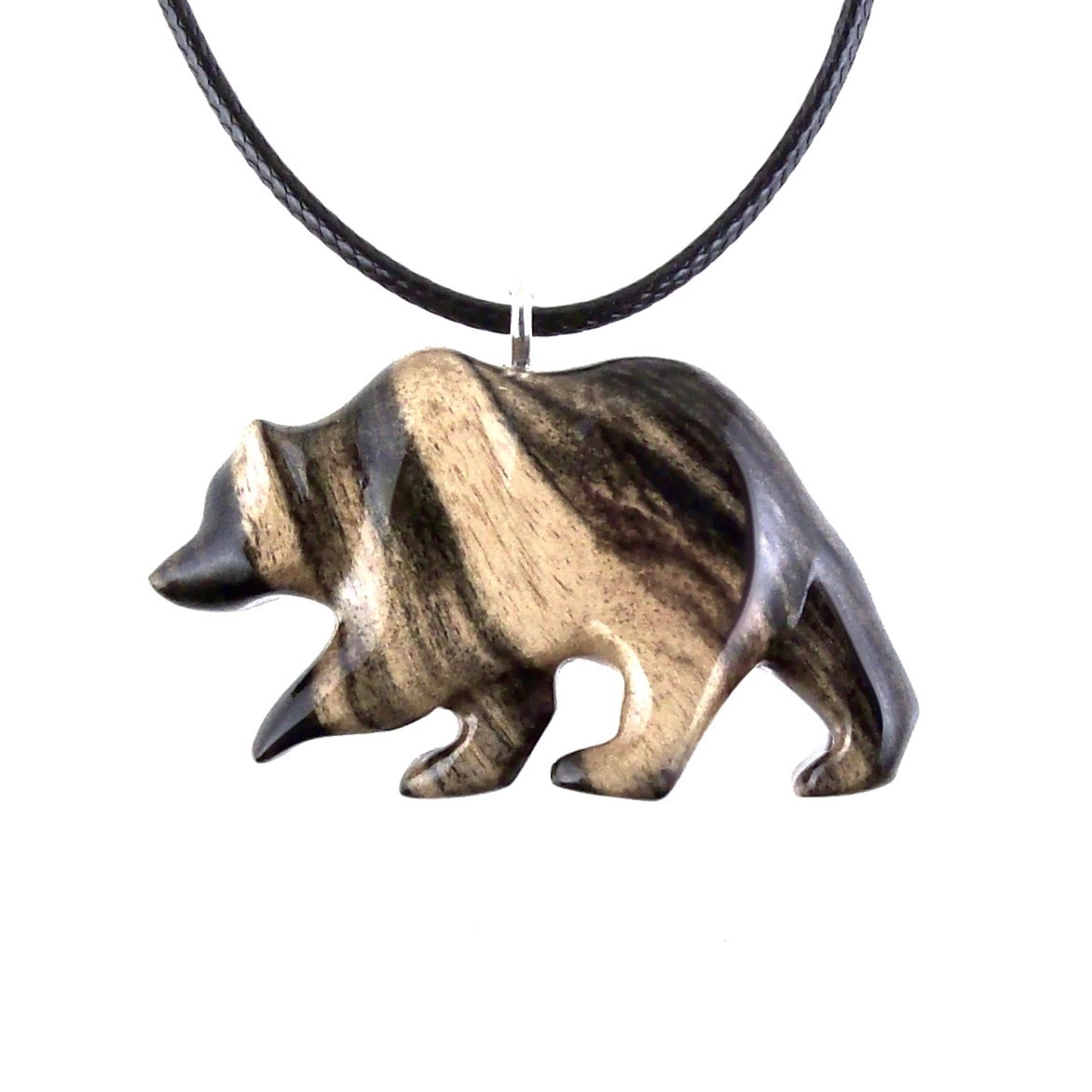 Bear Necklace, Hand Carved Wooden Grizzly Bear Pendant for Men or Women, Woodland Jewelry, Spirit Animal Totem