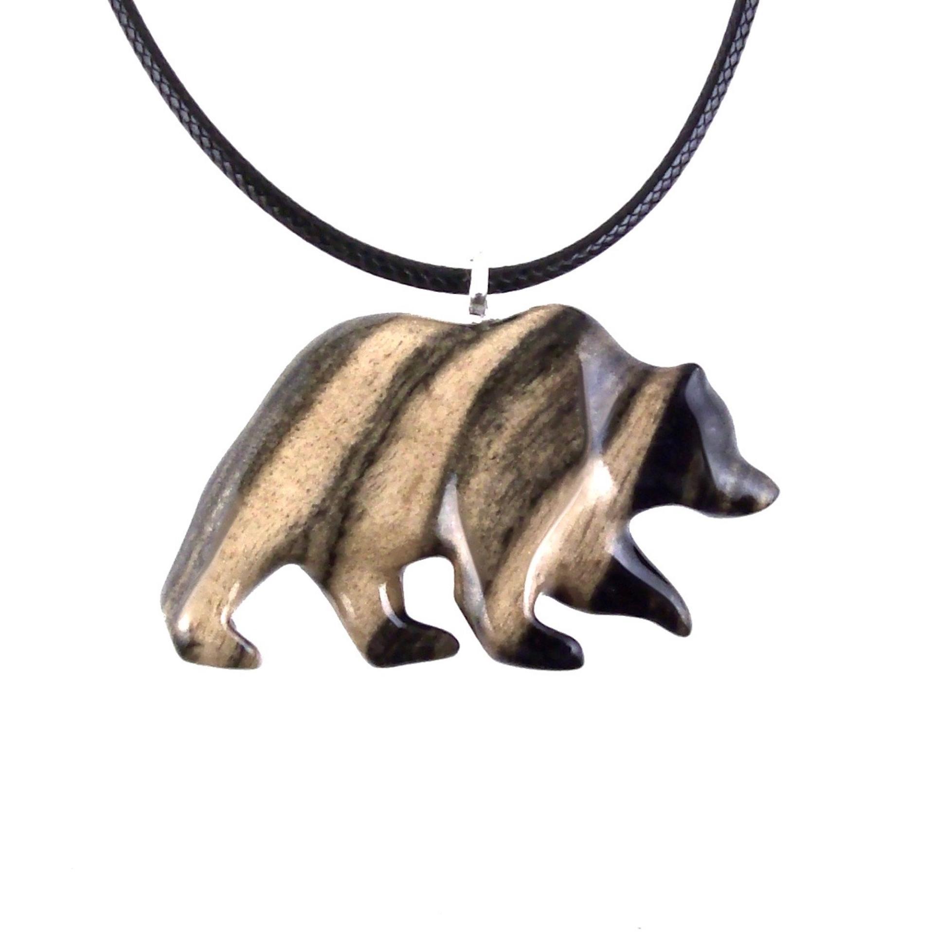 Bear Necklace, Hand Carved Wooden Grizzly Bear Pendant for Men or Women, Woodland Jewelry, Spirit Animal Totem