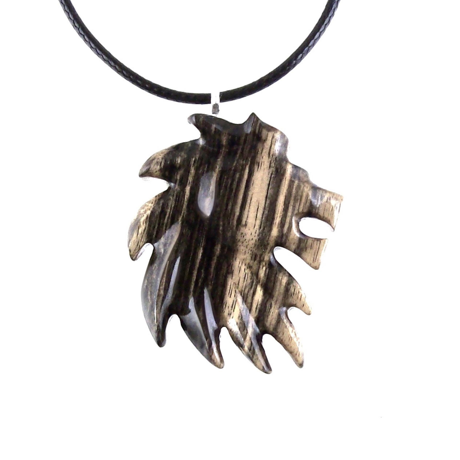 Hand Carved Wooden Lion Head Necklace Pendant, Handmade Leo Spirit Animal Jewelry Gift