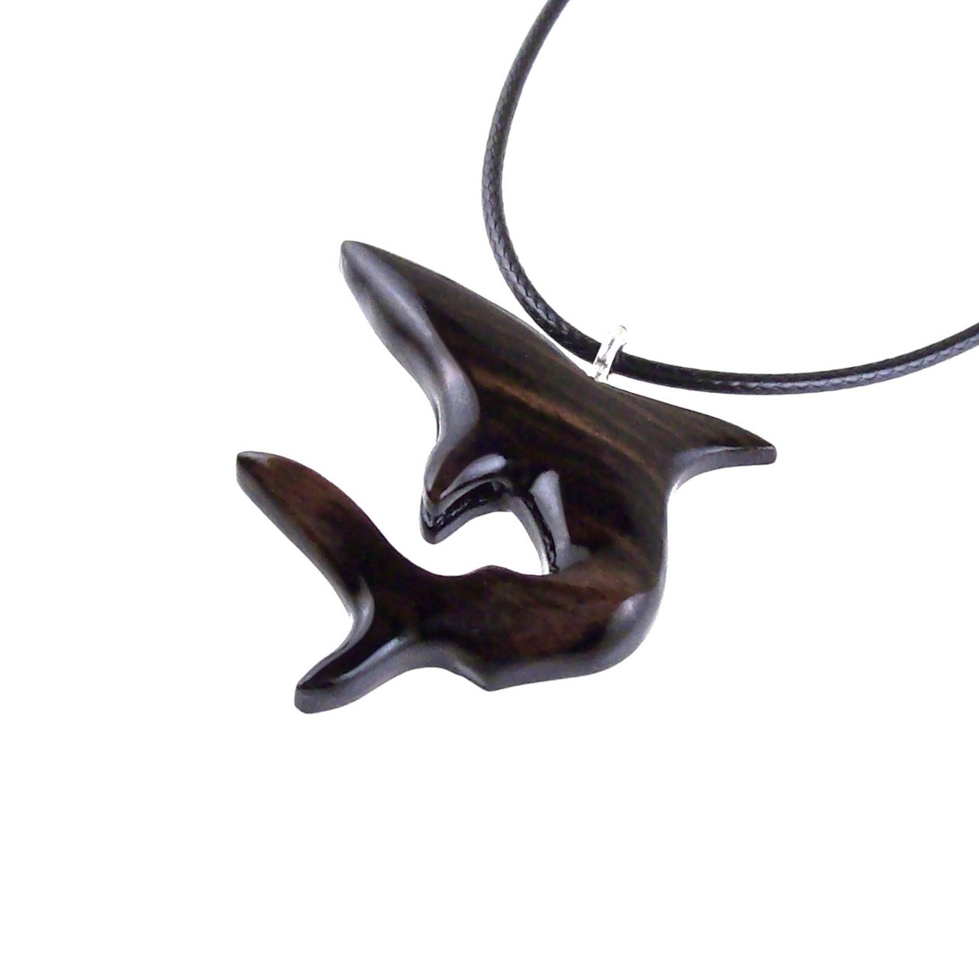 Shark Pendant, Hand Carved Wooden Shark Necklace, Mens Wood Pendant, Nautical Jewelry Gift for Him in Black with Brown Streaks