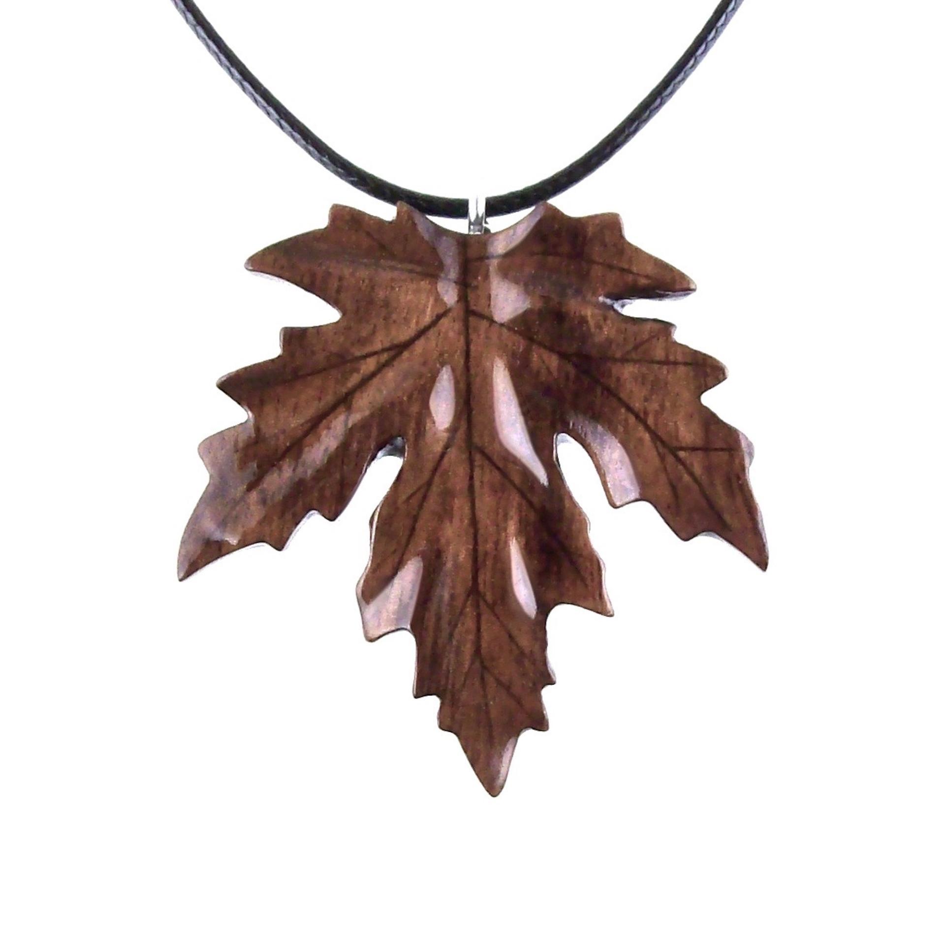 Wooden Maple Leaf Pendant Necklace, Hand Carved Wood Jewelry, Woodland Gift for Men Women