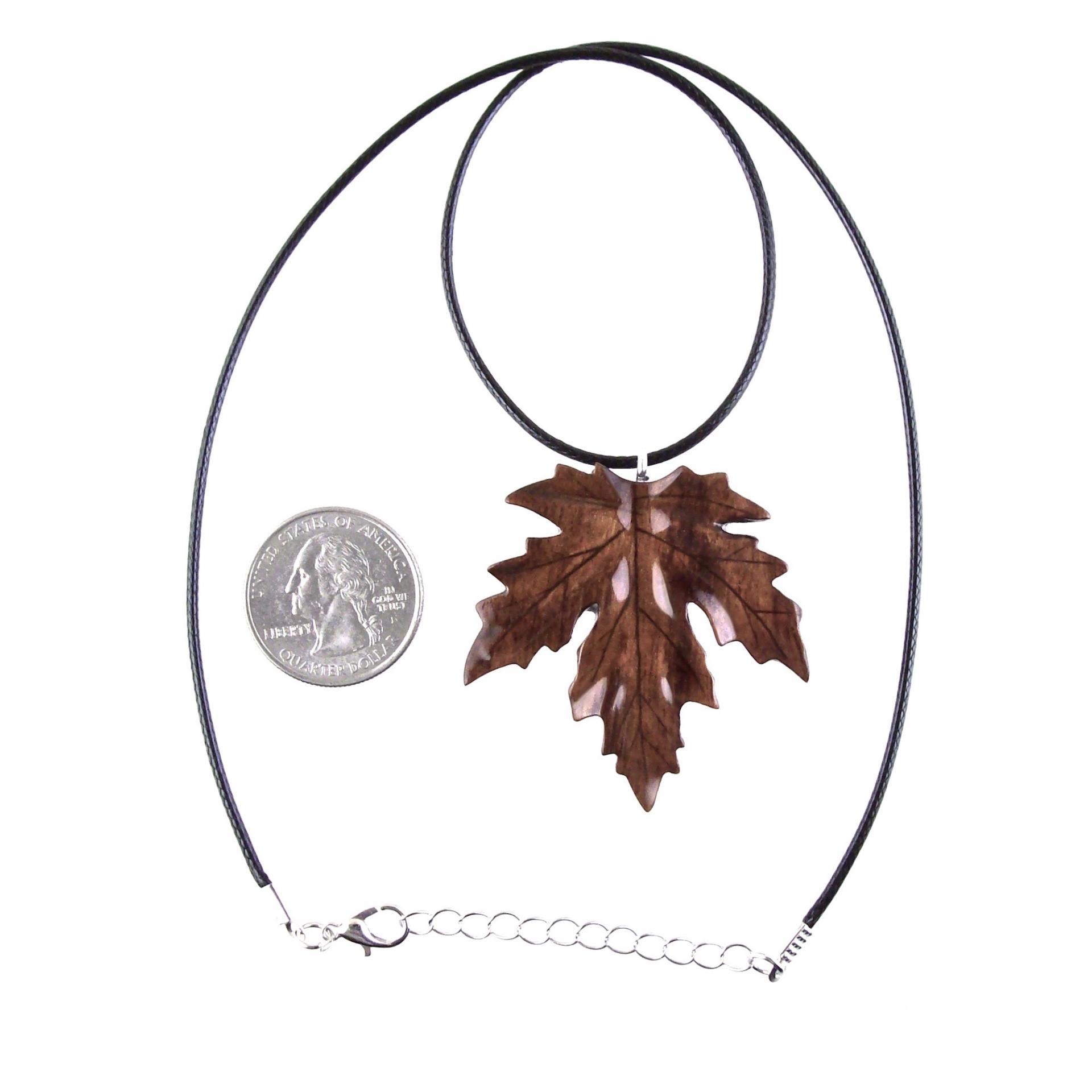 Wooden Maple Leaf Pendant Necklace, Hand Carved Wood Jewelry, Woodland Gift for Men Women