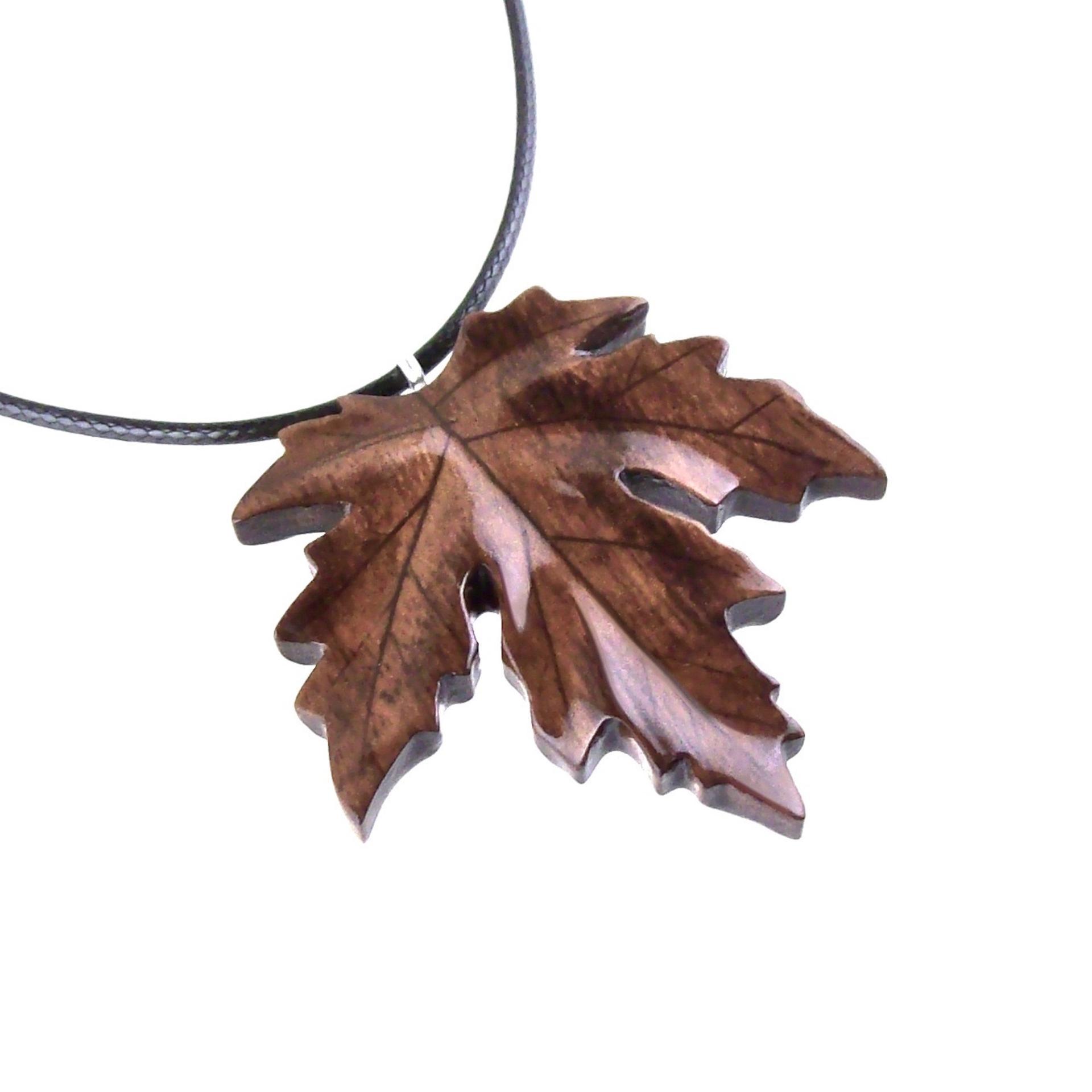 Wooden Maple Leaf Pendant Necklace, Hand Carved Wood Jewelry, Woodland Gift for Men Women