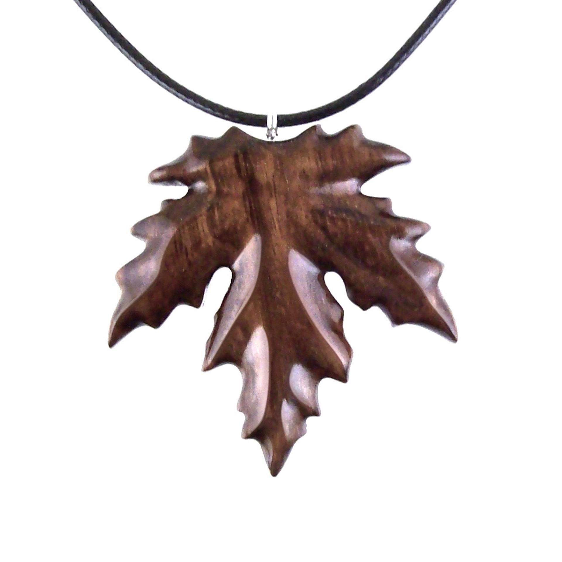 Wooden Maple Leaf Pendant Necklace, Hand Carved Wood Jewelry, Woodland Gift for Men Women