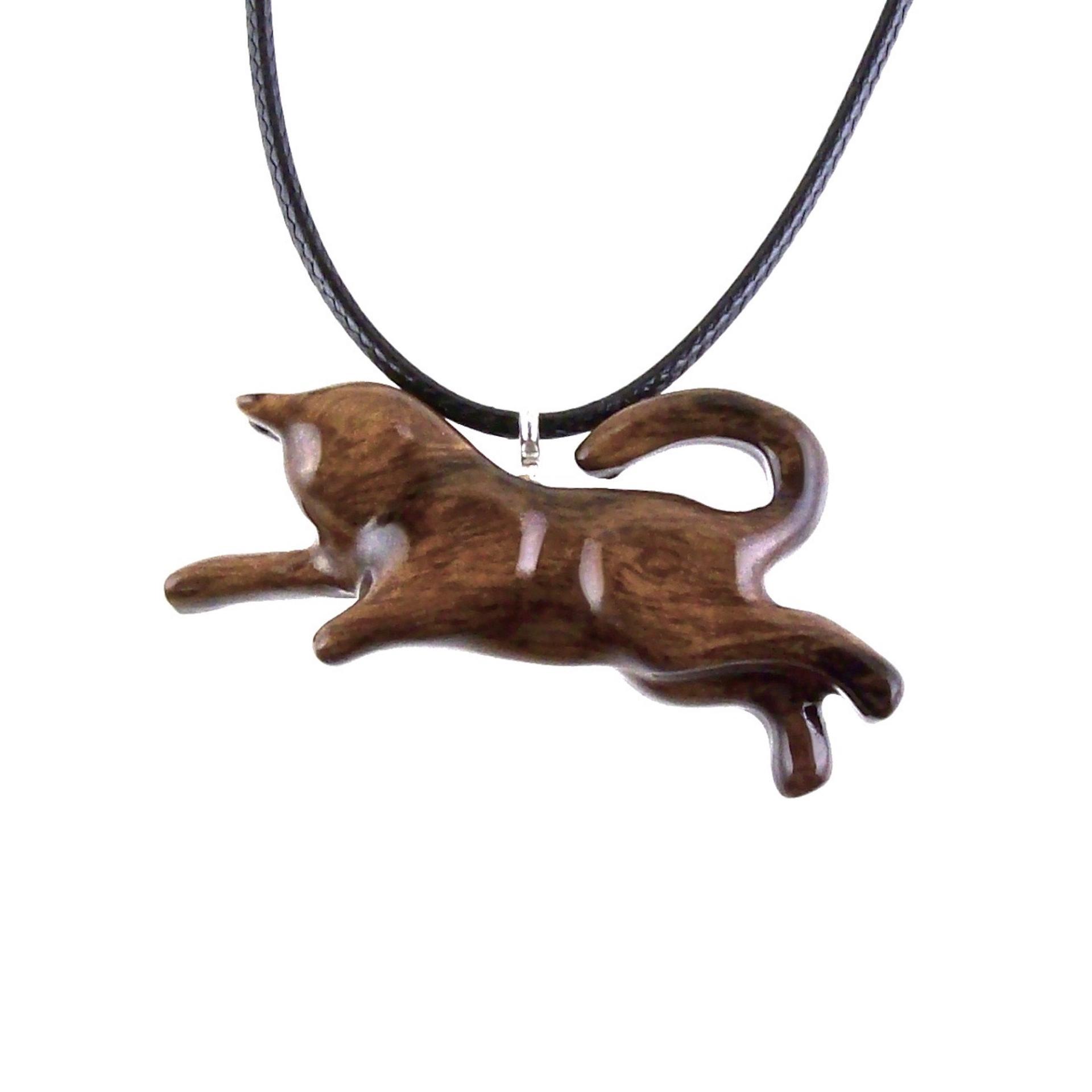 Hand Carved Kitten Necklace, Wooden Cat Pendant, Wood Animal Jewelry, Cat Lover Gift