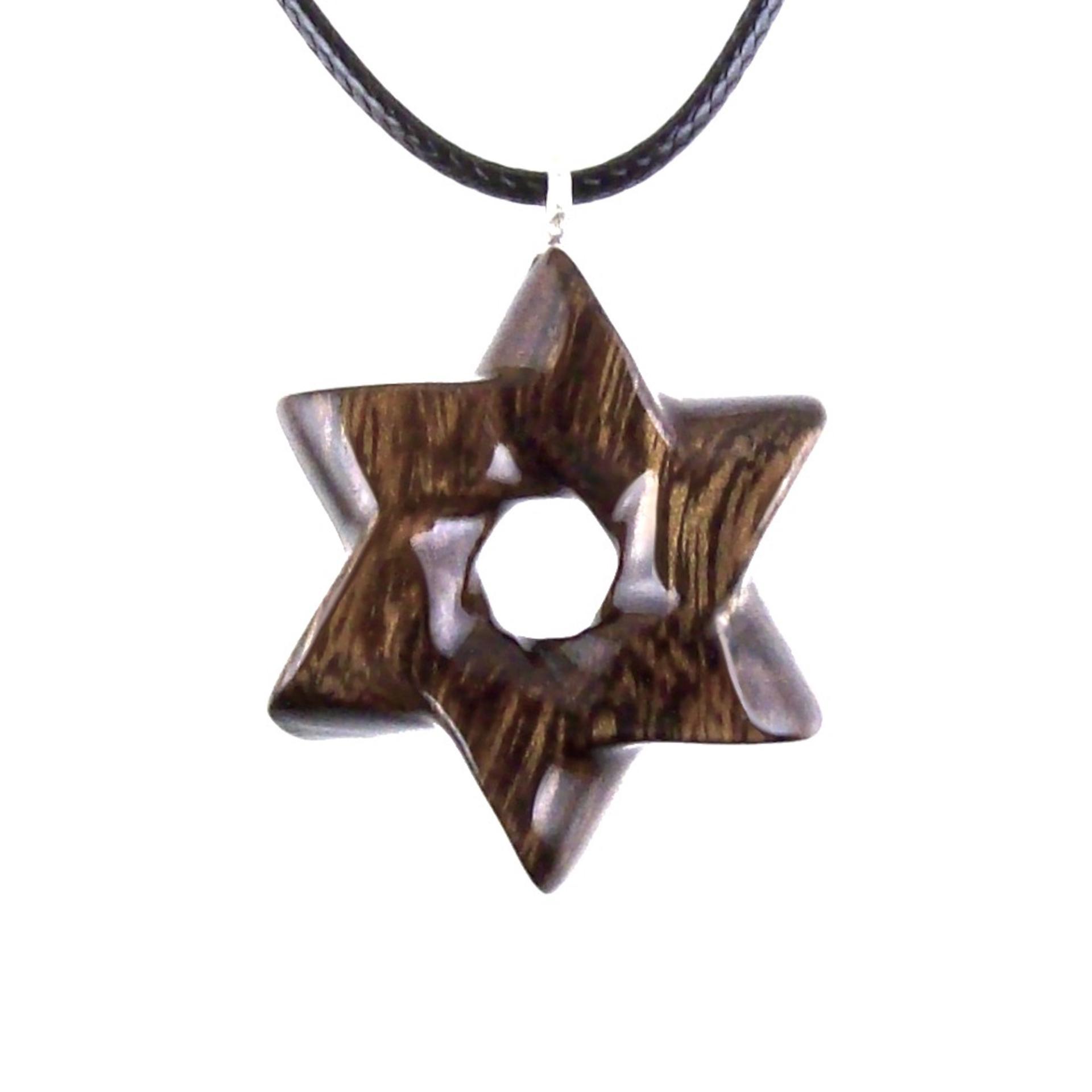 Wooden Star of David Pendant, Hand Carved Jewish Star Necklace, Men Women Wood Jewelry