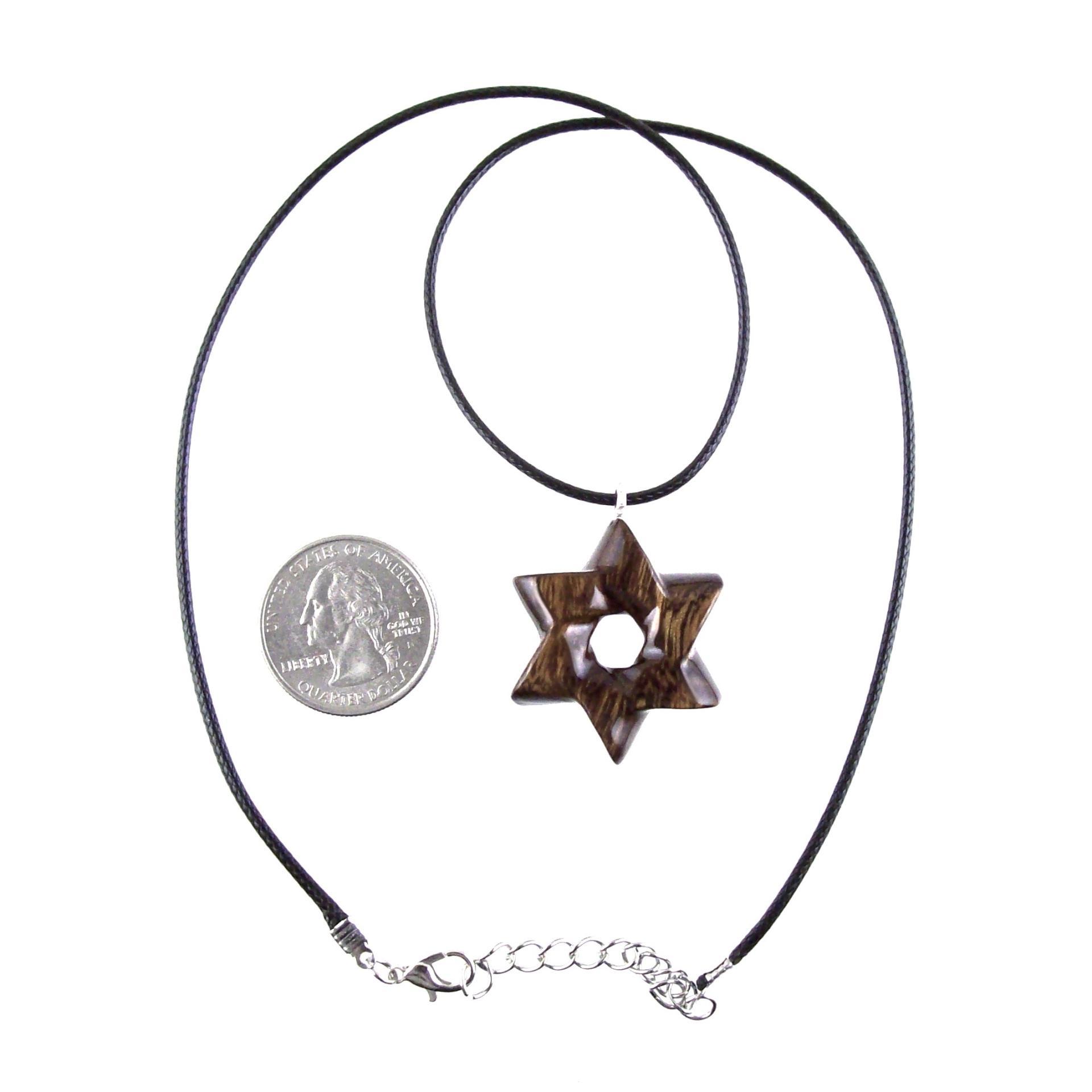 Wooden Star of David Pendant, Hand Carved Jewish Star Necklace, Men Women Wood Jewelry