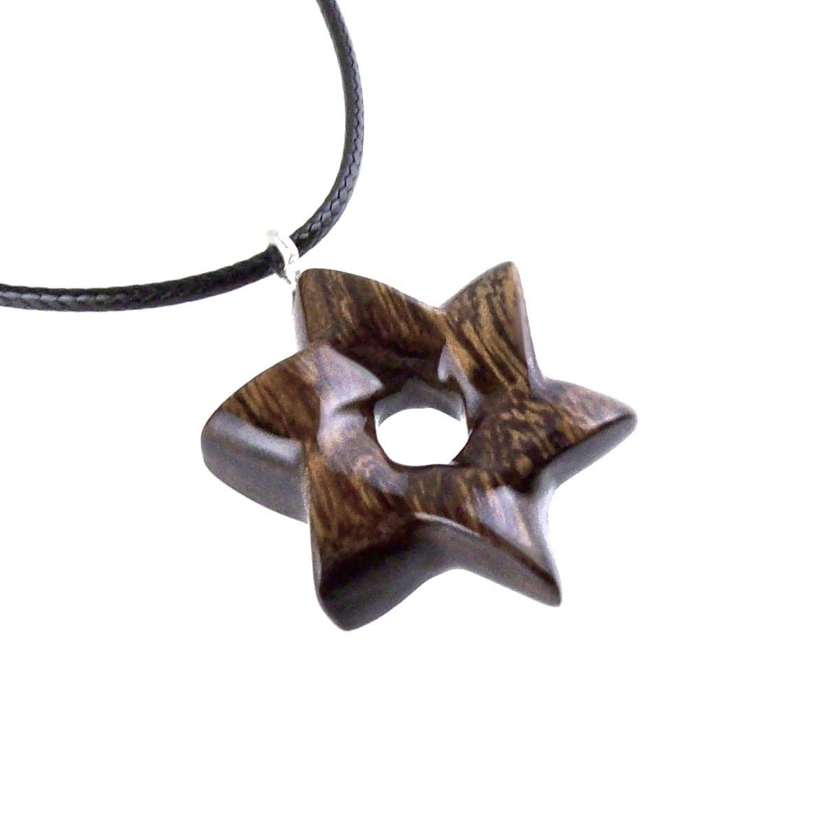 Wooden Star of David Pendant, Hand Carved Jewish Star Necklace, Men Women Wood Jewelry