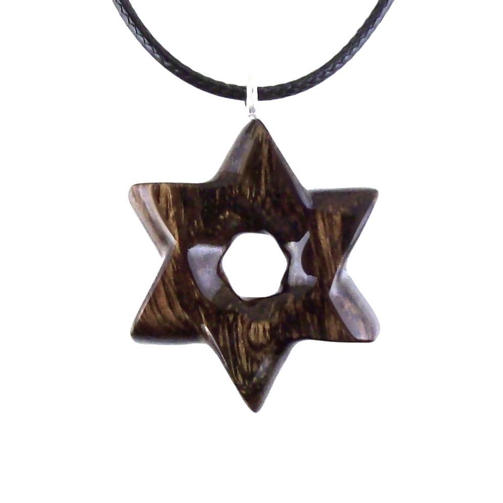 Wooden Star of David Pendant, Hand Carved Jewish Star Necklace, Men Women Wood Jewelry