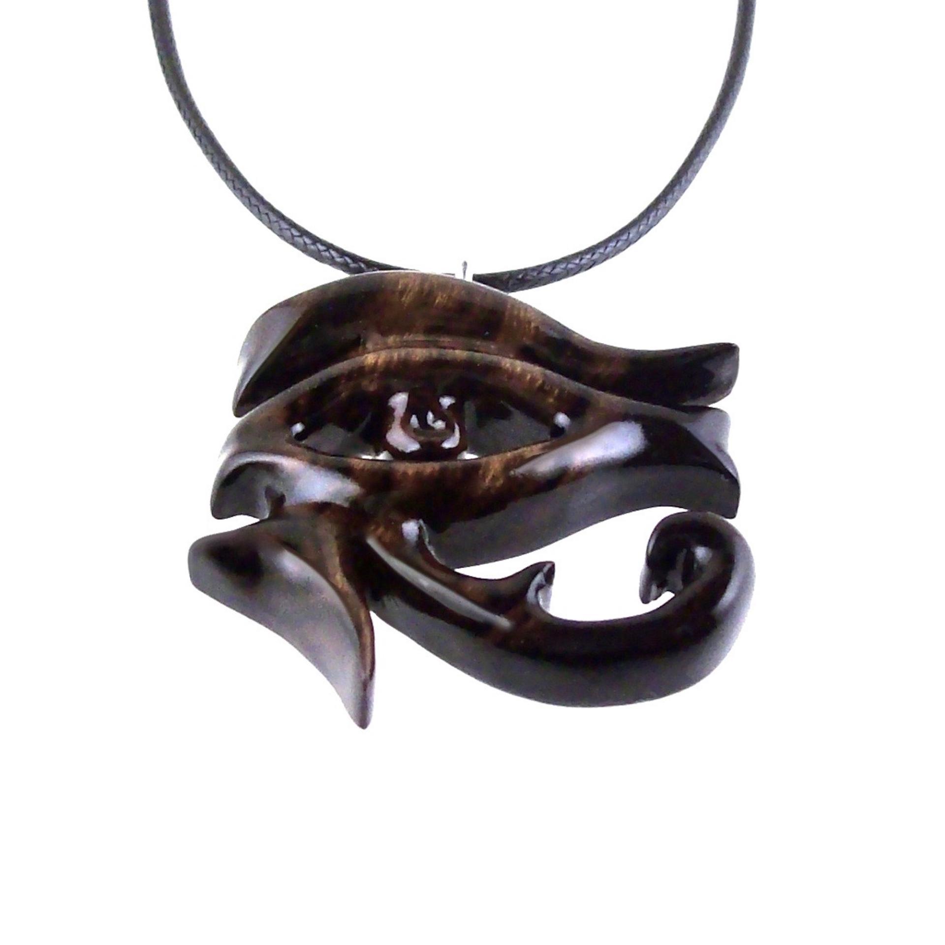 Eye of Horus Pendant, Hand Carved Wooden Eye of Ra Necklace, Egyptian Wood Jewelry