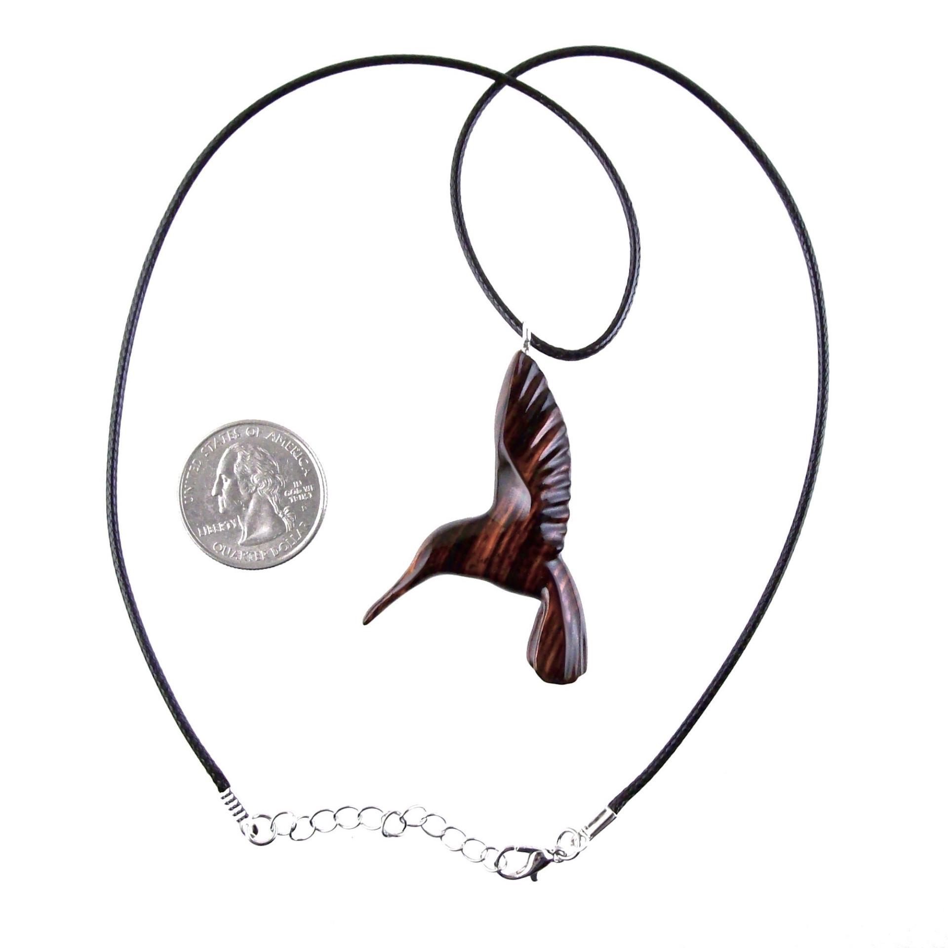 Hand Carved Wooden Hummingbird Pendant, Hummingbird Necklace, Wood Bird Jewelry Gift for Her