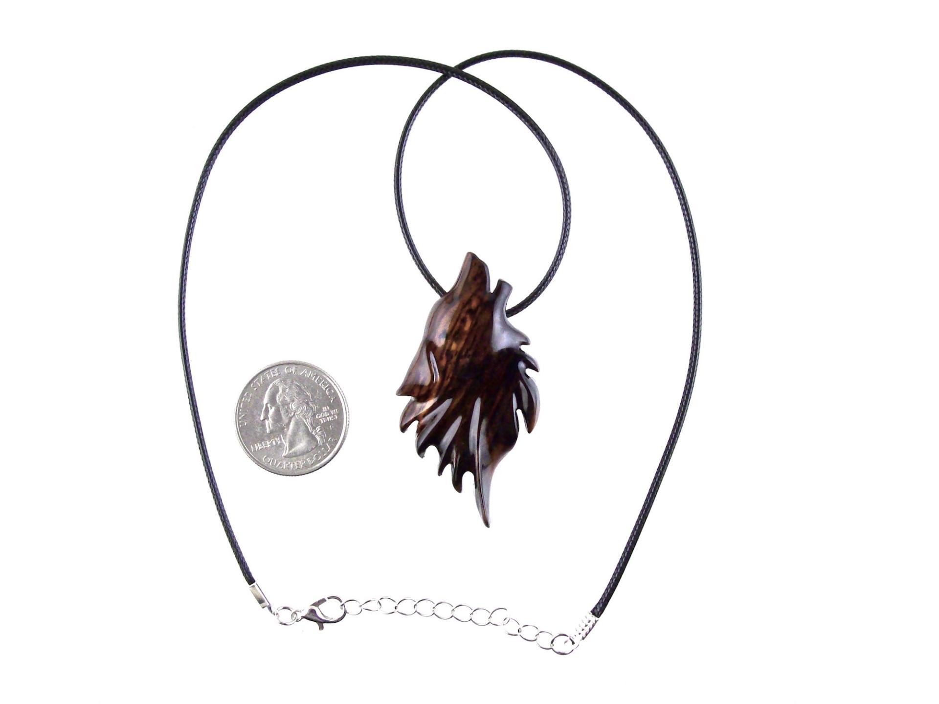 Carved Wolf Pendant, Wooden Wolf Necklace, Spirit Animal Totem, Handmade Wood Jewelry for Men or Women, One of a Kind Gift
