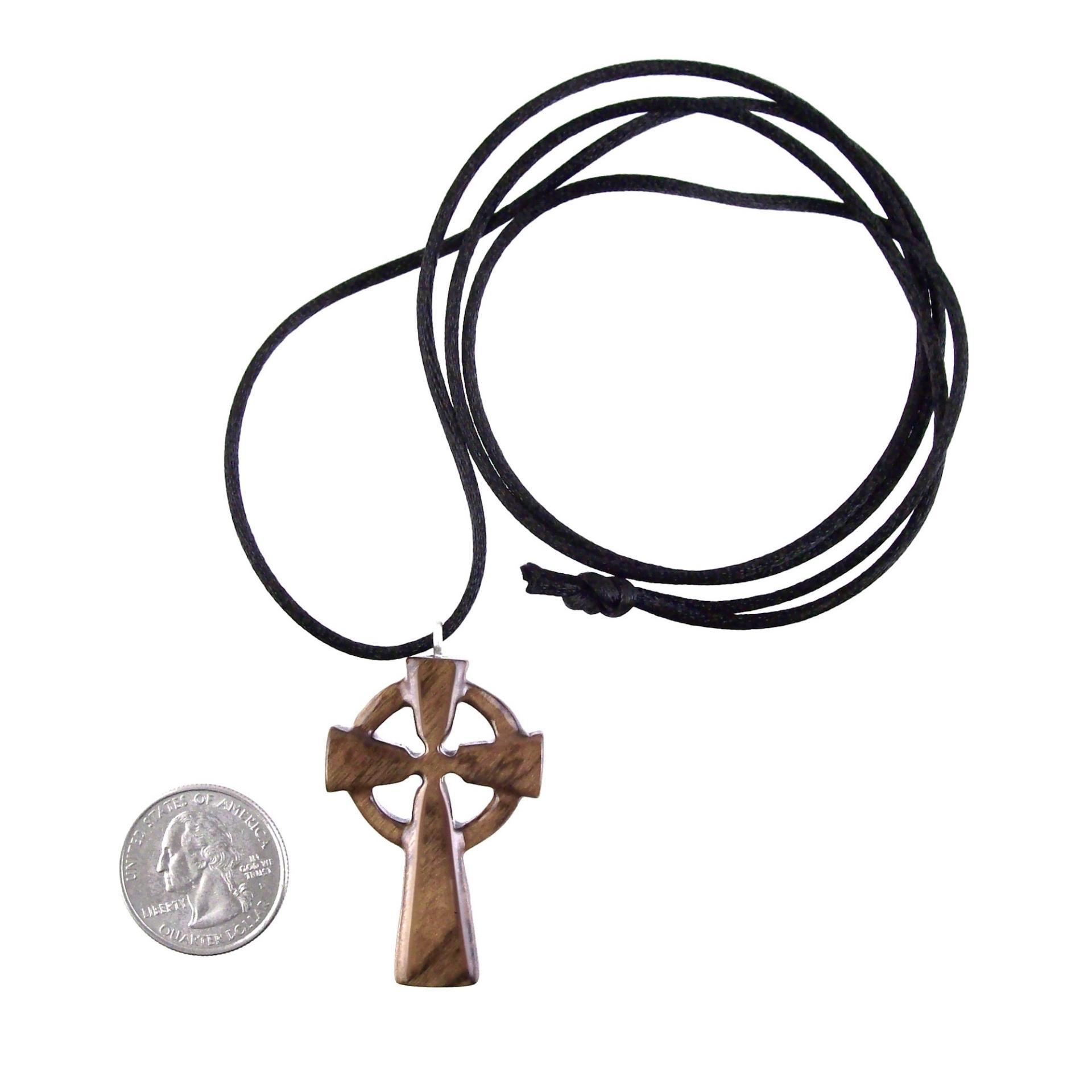 Celtic Cross Pendant, Hand Carved Wood Cross Necklace, Irish Mens Wooden Christian Jewelry, One of a Kind Gift for Him