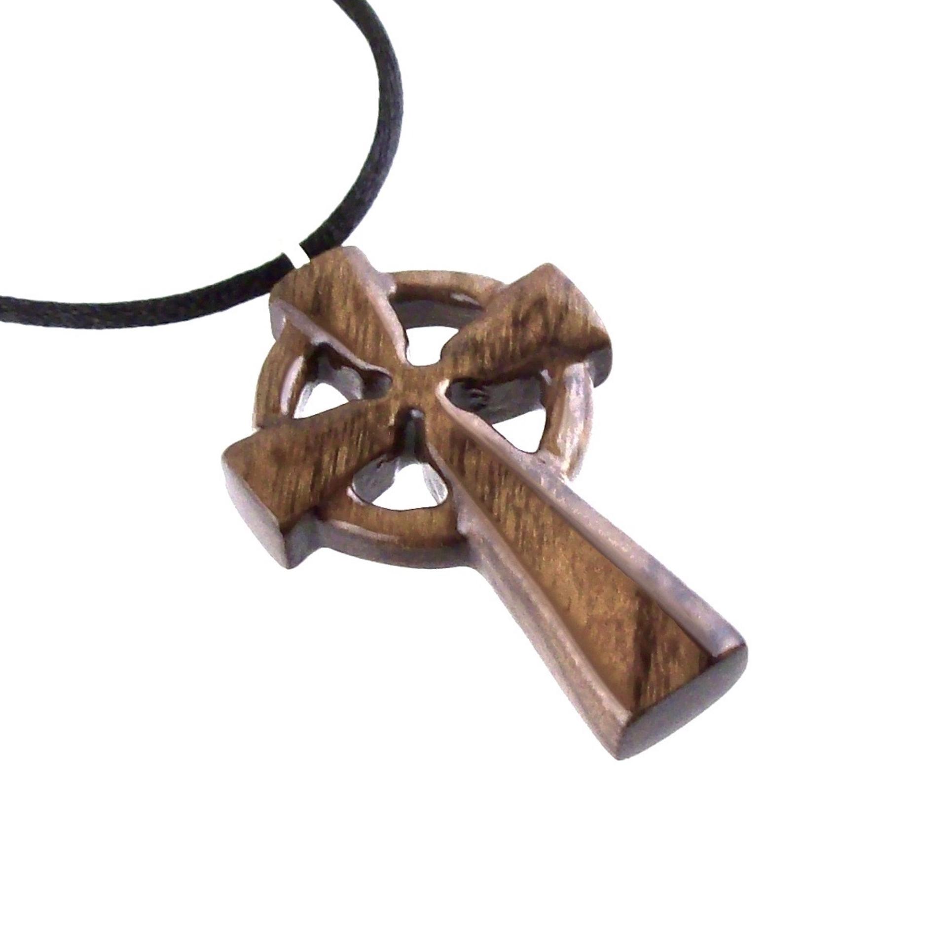 Celtic Cross Pendant, Hand Carved Wood Cross Necklace, Irish Mens Wooden Christian Jewelry, One of a Kind Gift for Him