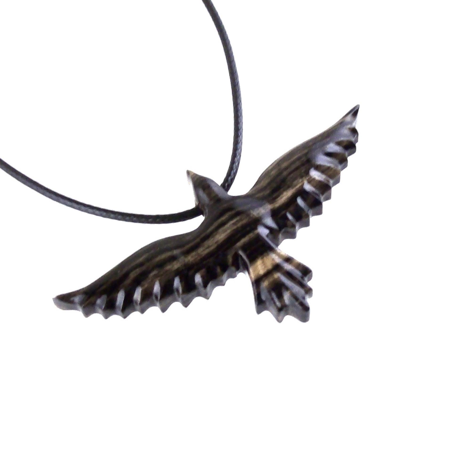 Flying Raven Necklace, Hand Carved Wooden Crow Pendant for Men Women, Wood Bird Jewelry