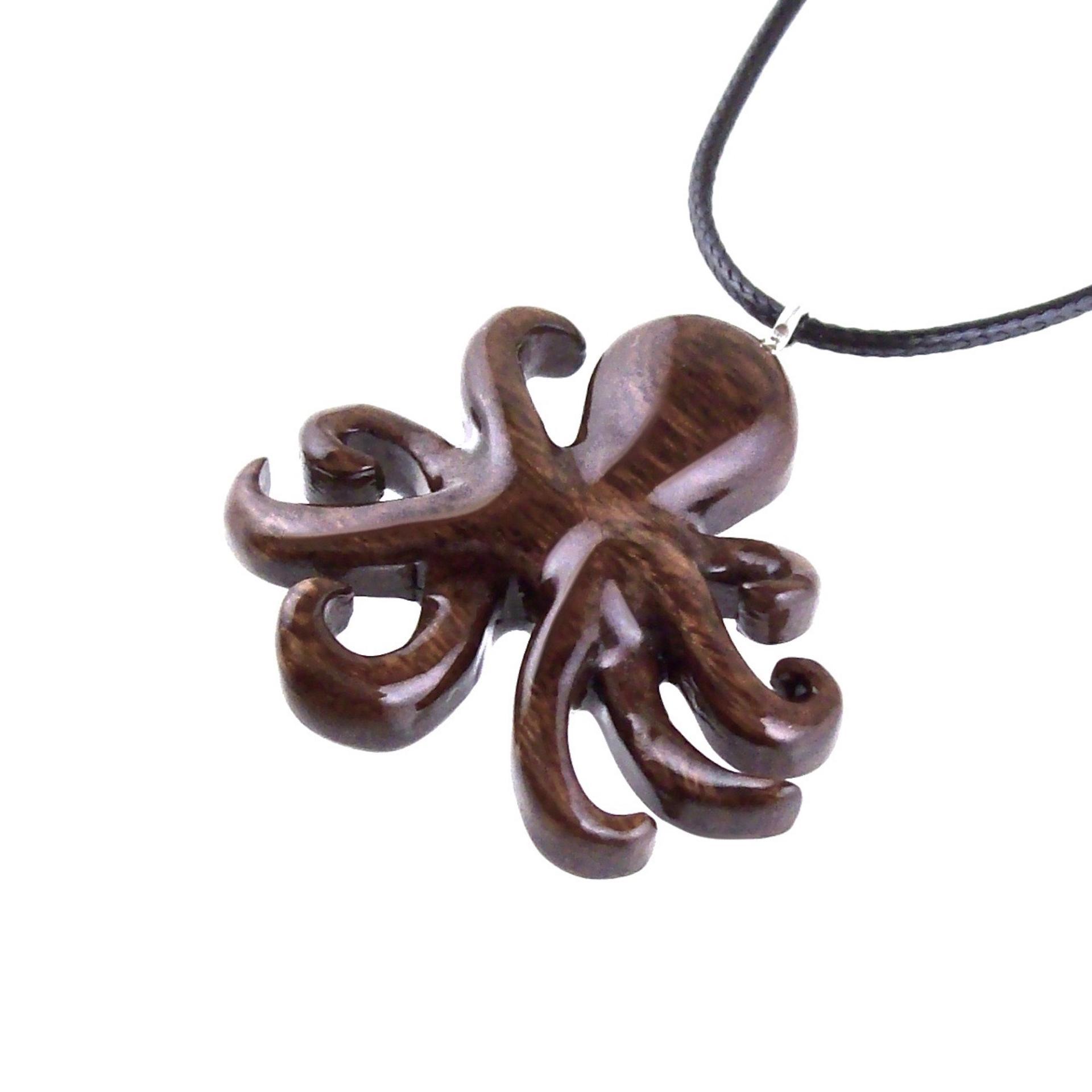Hand Carved Octopus Necklace for Men Women, Wooden Squid Pendant, Nautical Wood Jewelry Gift