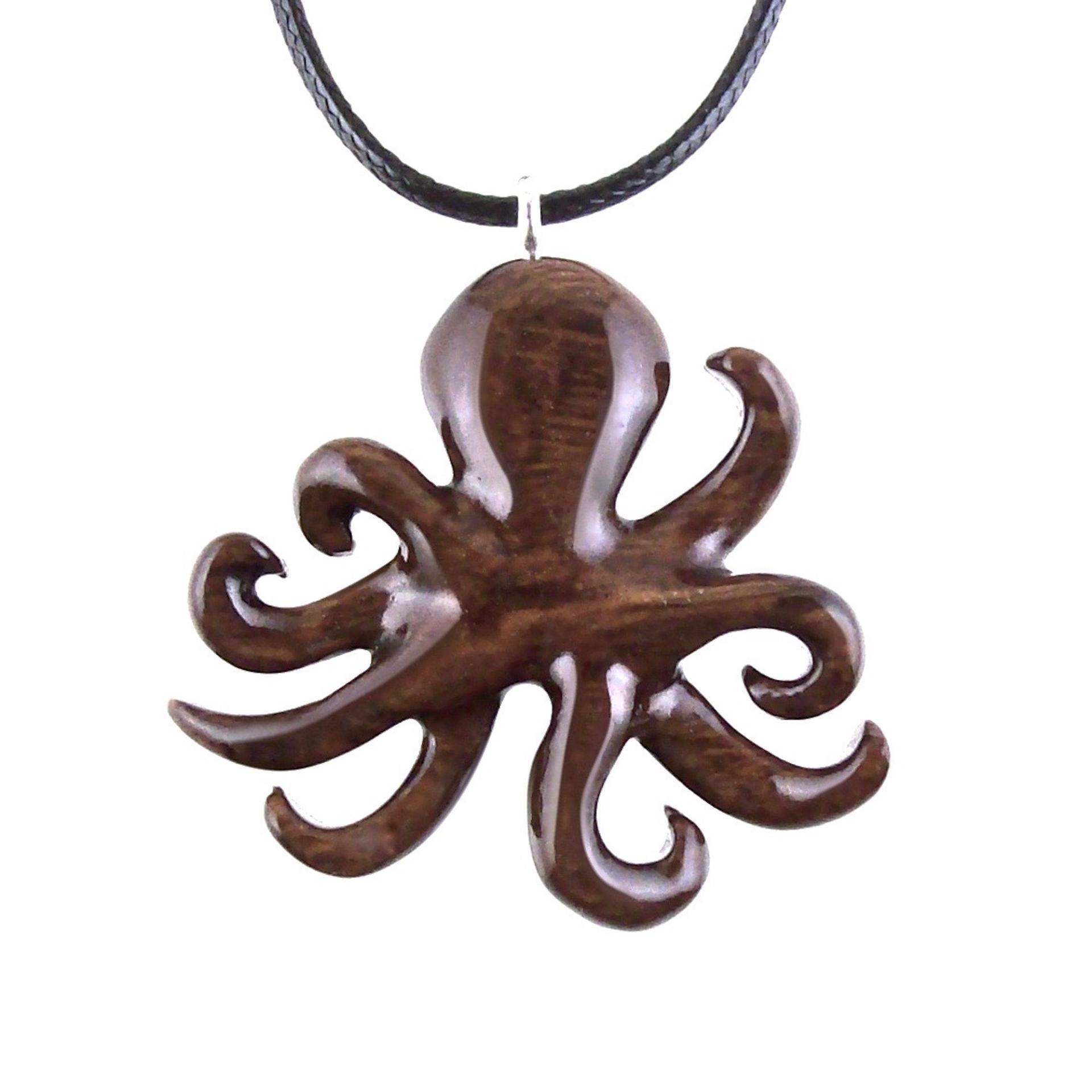 Hand Carved Octopus Necklace for Men Women, Wooden Squid Pendant, Nautical Wood Jewelry Gift