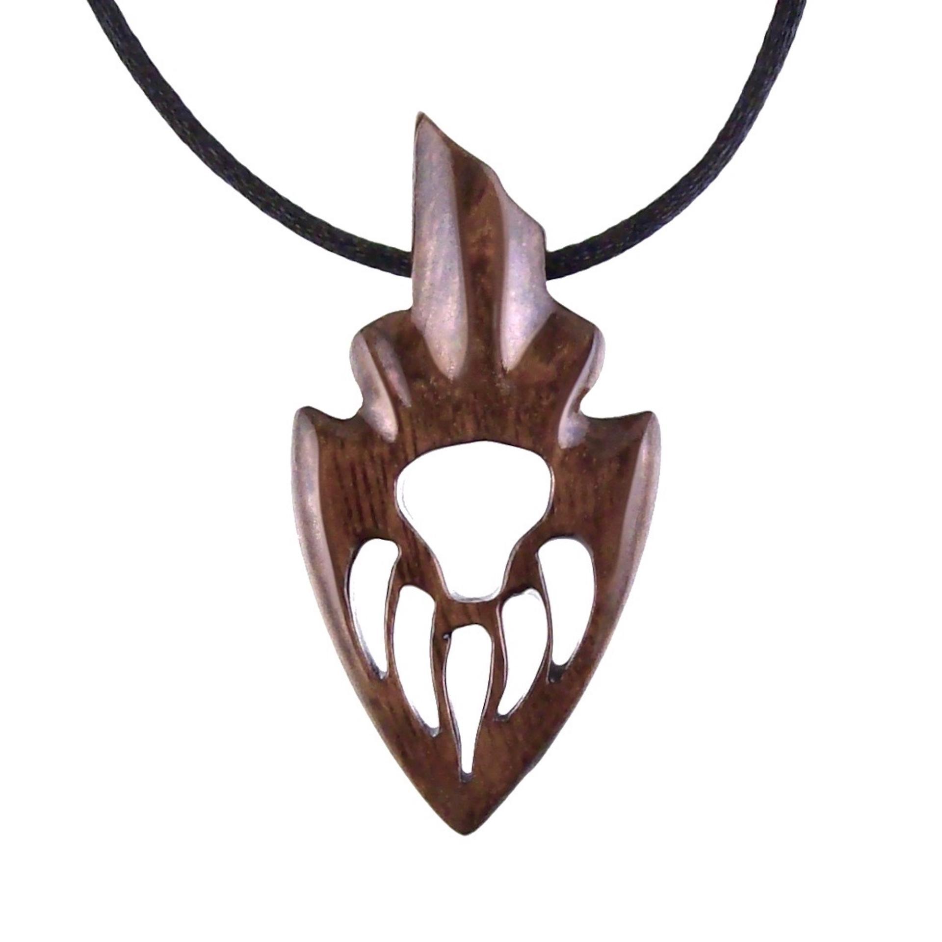 Wooden Bear Paw Necklace, Hand Carved Arrowhead Pendant, Totem Protection Amulet, Men Wood Jewelry