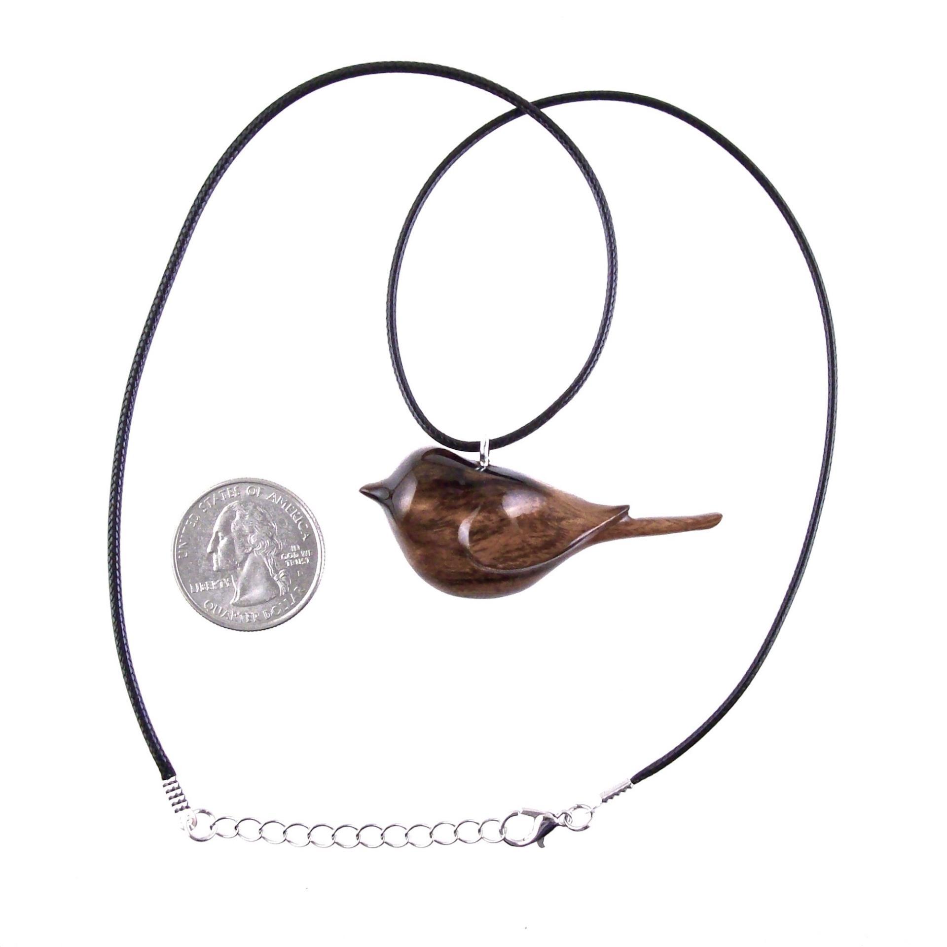 Chickadee Necklace, Hand Carved Wooden Bird Pendant, Wood Bird Jewelry, One of a Kind Gift for Her