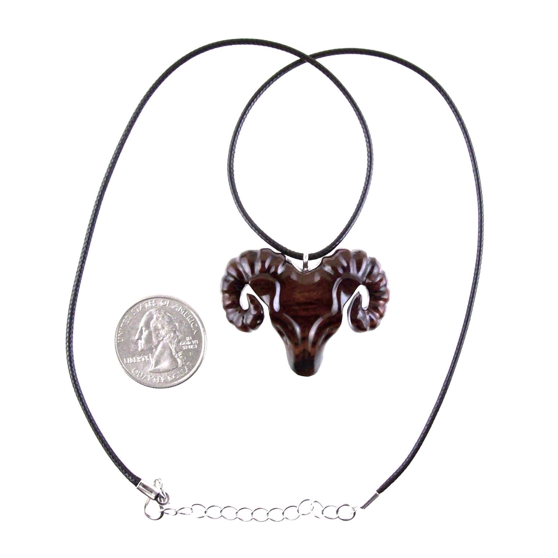 Ram Head Pendant Necklace, Hand Carved Wooden Sheep Jewelry, Handmade Aries Gift