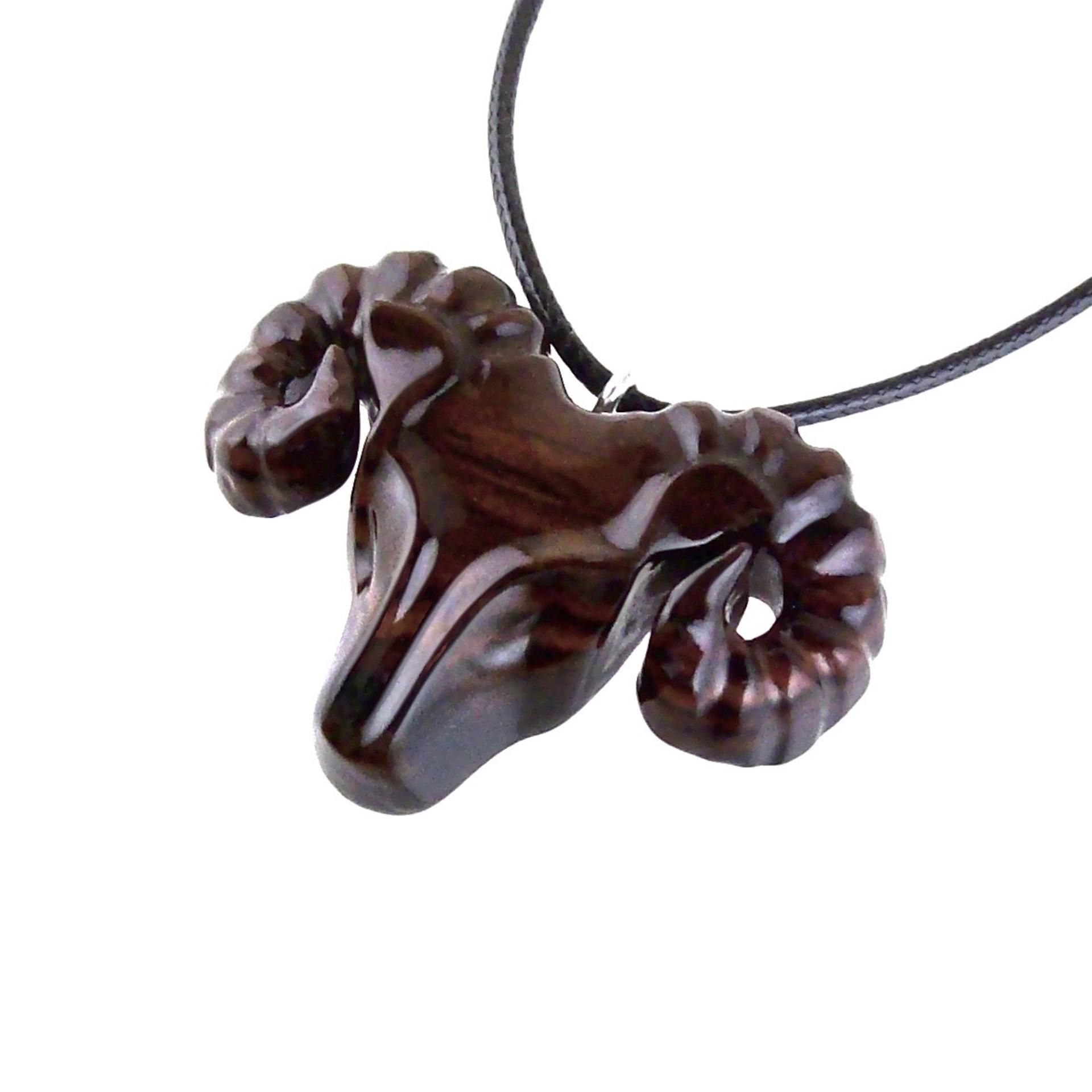 Ram Head Pendant Necklace, Hand Carved Wooden Sheep Jewelry, Handmade Aries Gift