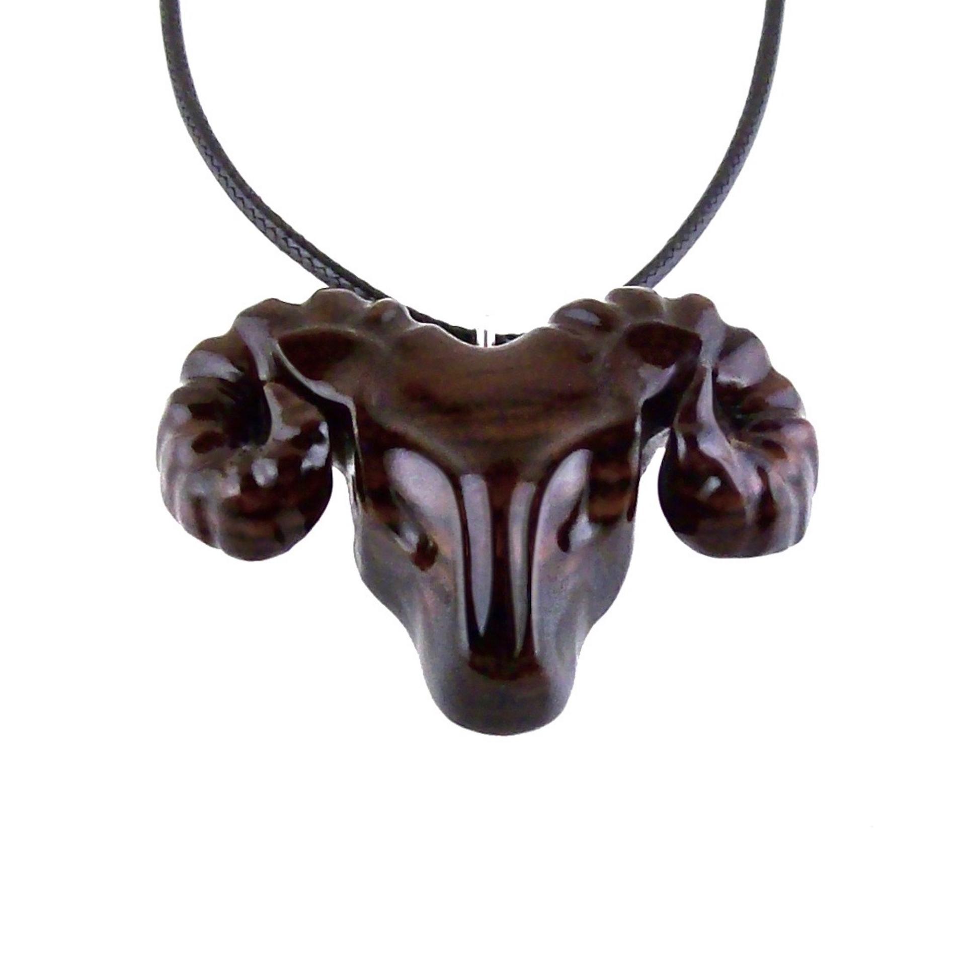 Ram Head Pendant Necklace, Hand Carved Wooden Sheep Jewelry, Handmade Aries Gift