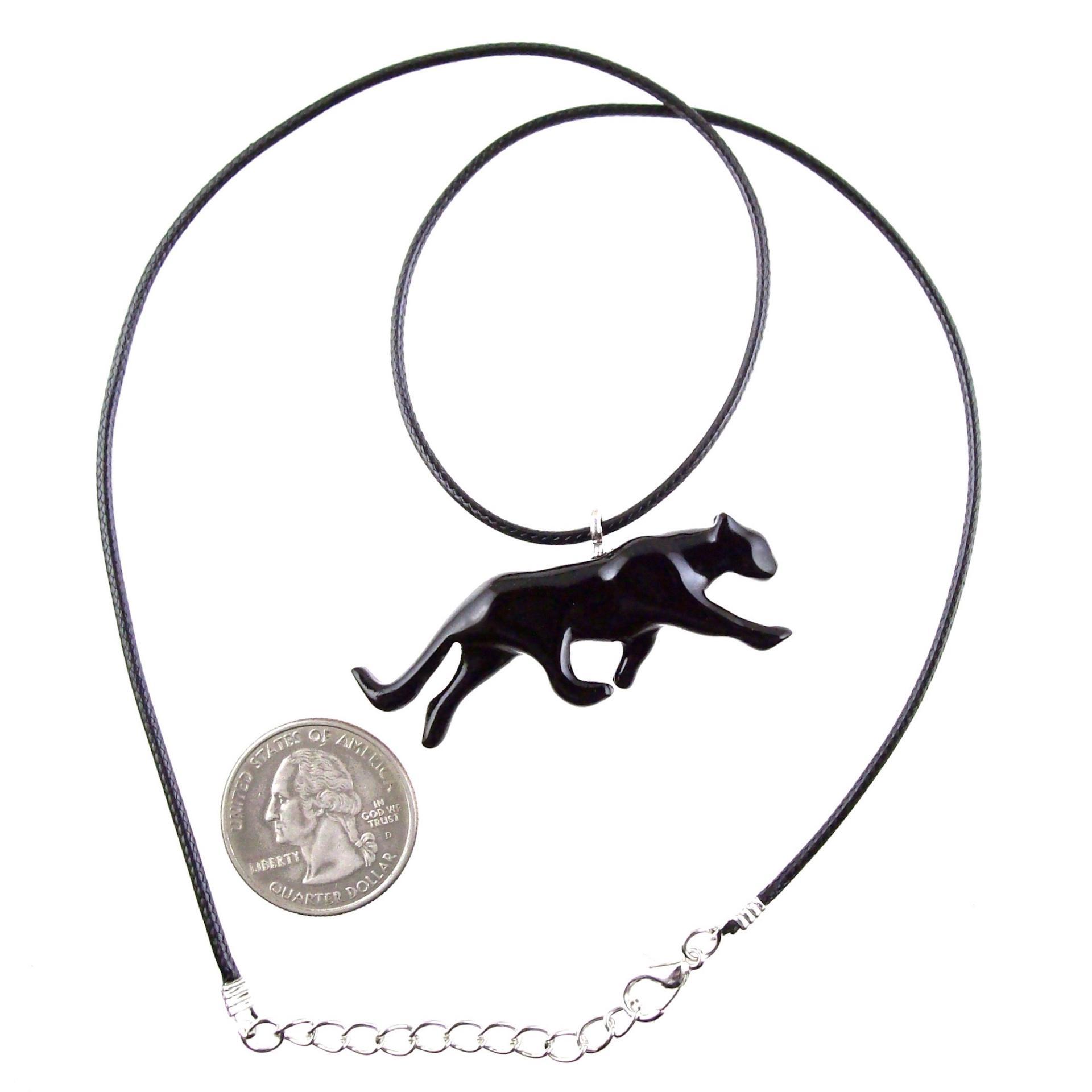 Black Jaguar Panther Necklace, Hand Carved Wooden Panther Pendant, Totem Spirit Animal Wood Jewelry