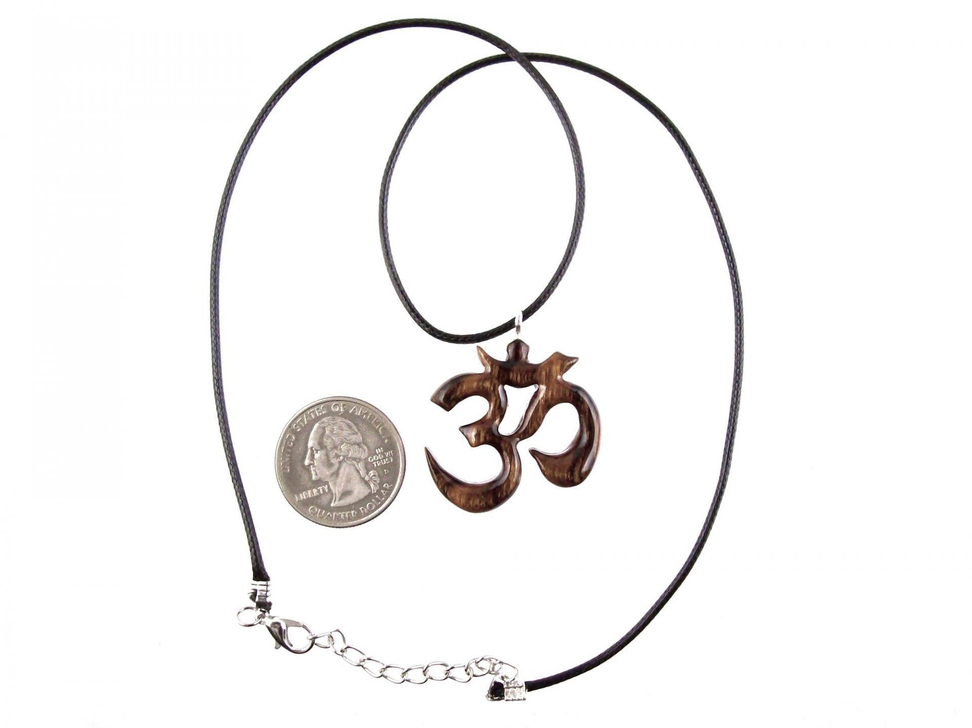 Om Necklace, Hand Carved Wooden Ohm Pendant, Namaste Aum Wood Yoga Jewelry for Men Women, Gift for Him Her